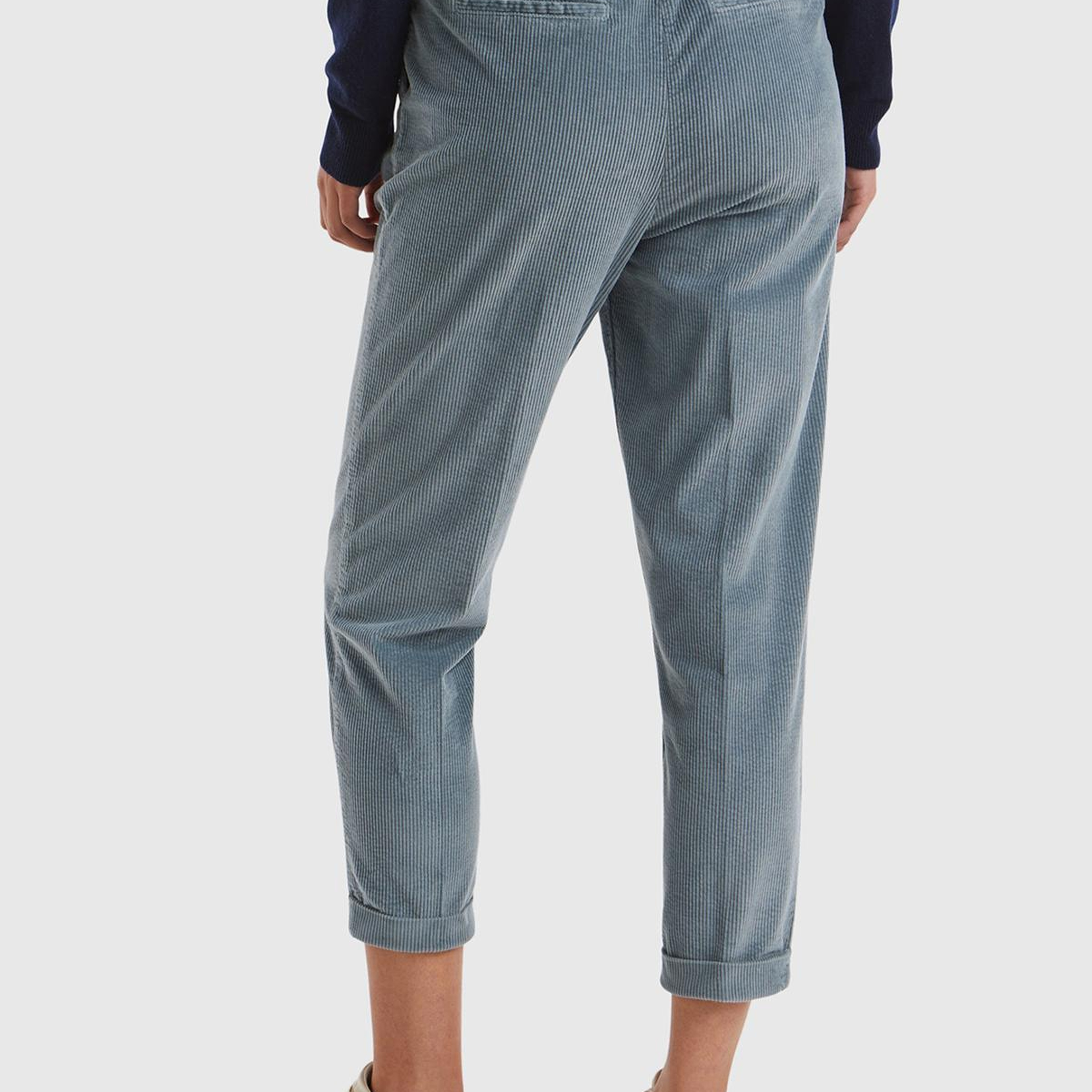 Kadın Koyu Mavi Beli Lastikli Kadife Pantolon