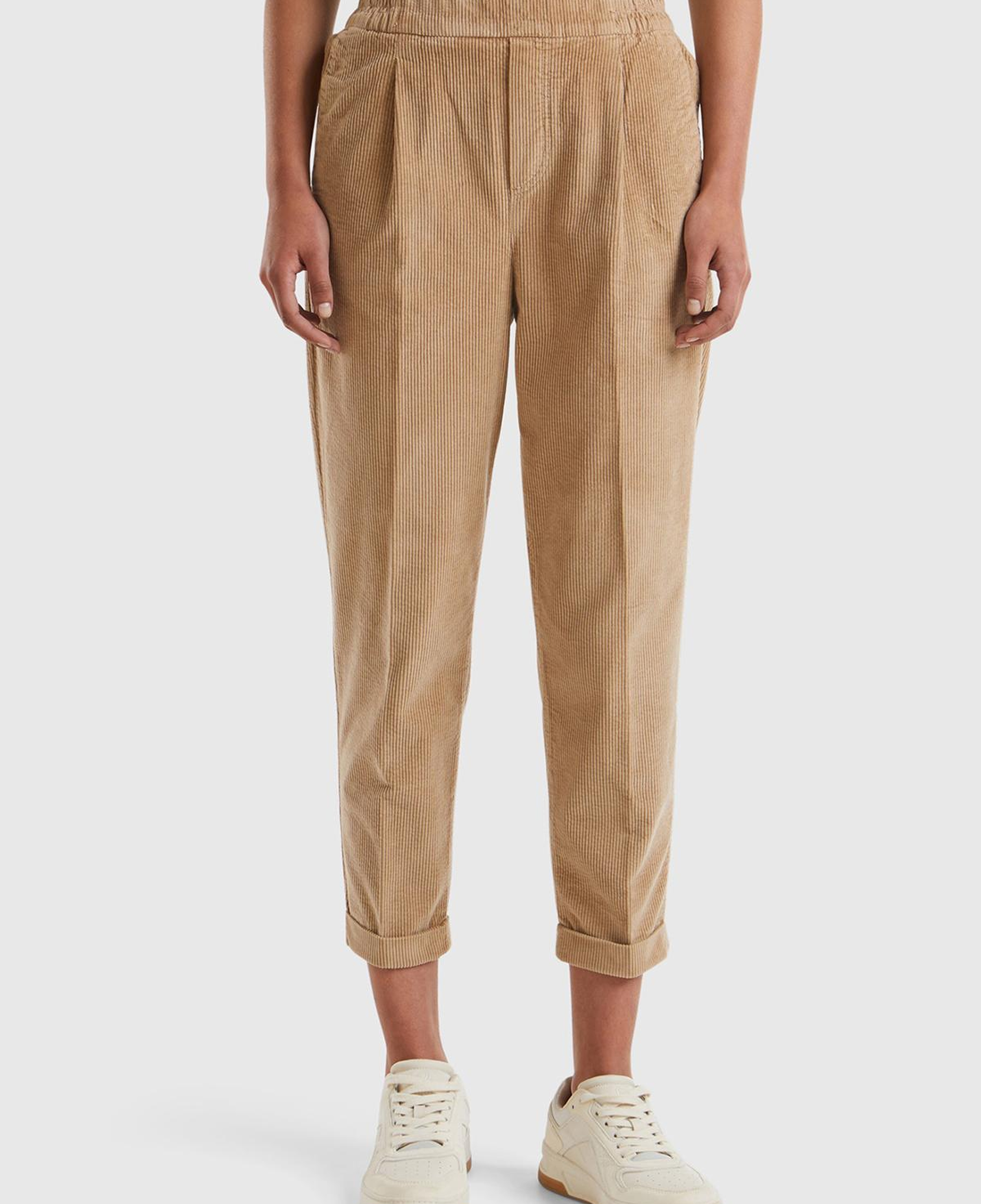 Kadın Taba Beli Lastikli Kadife Pantolon