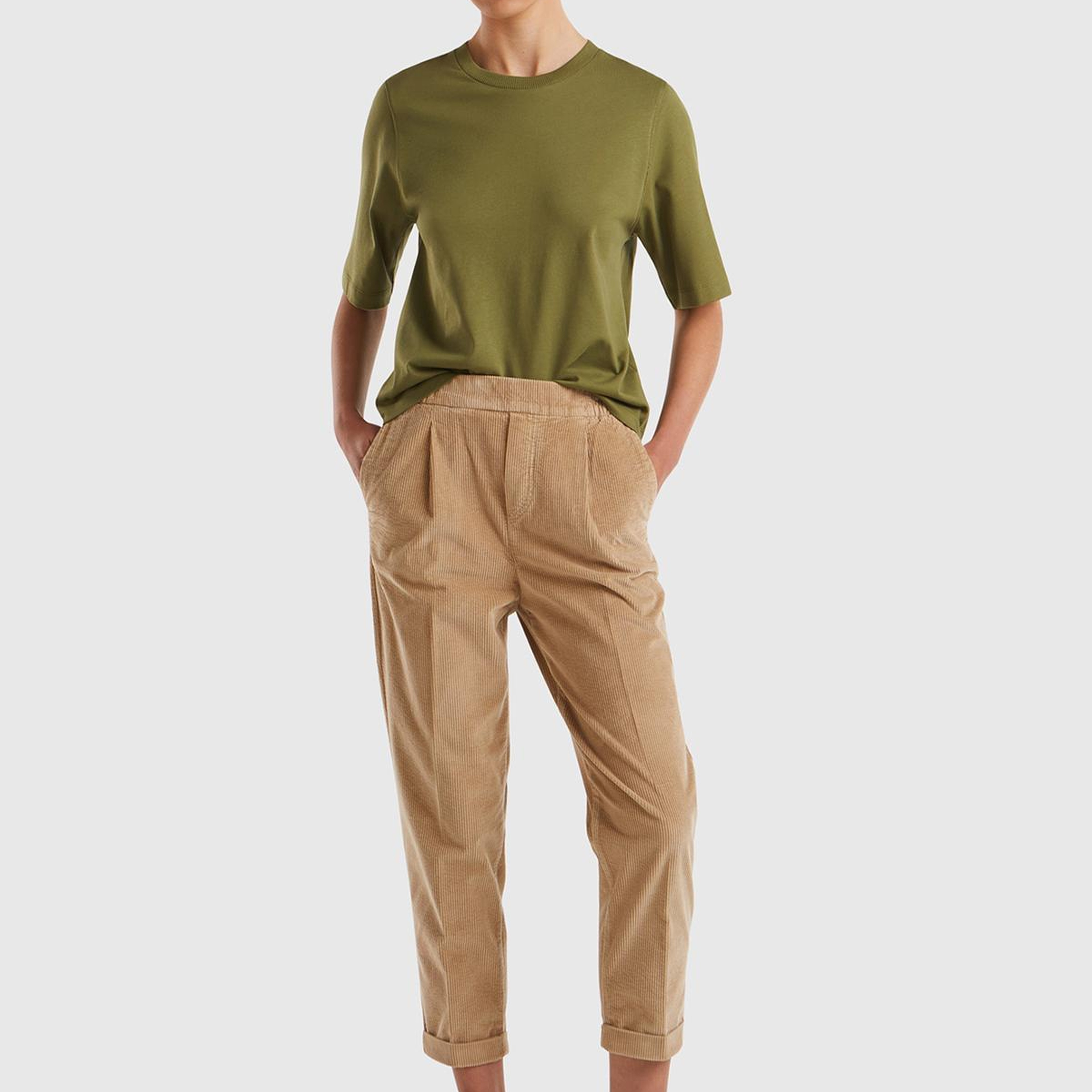 Kadın Taba Beli Lastikli Kadife Pantolon