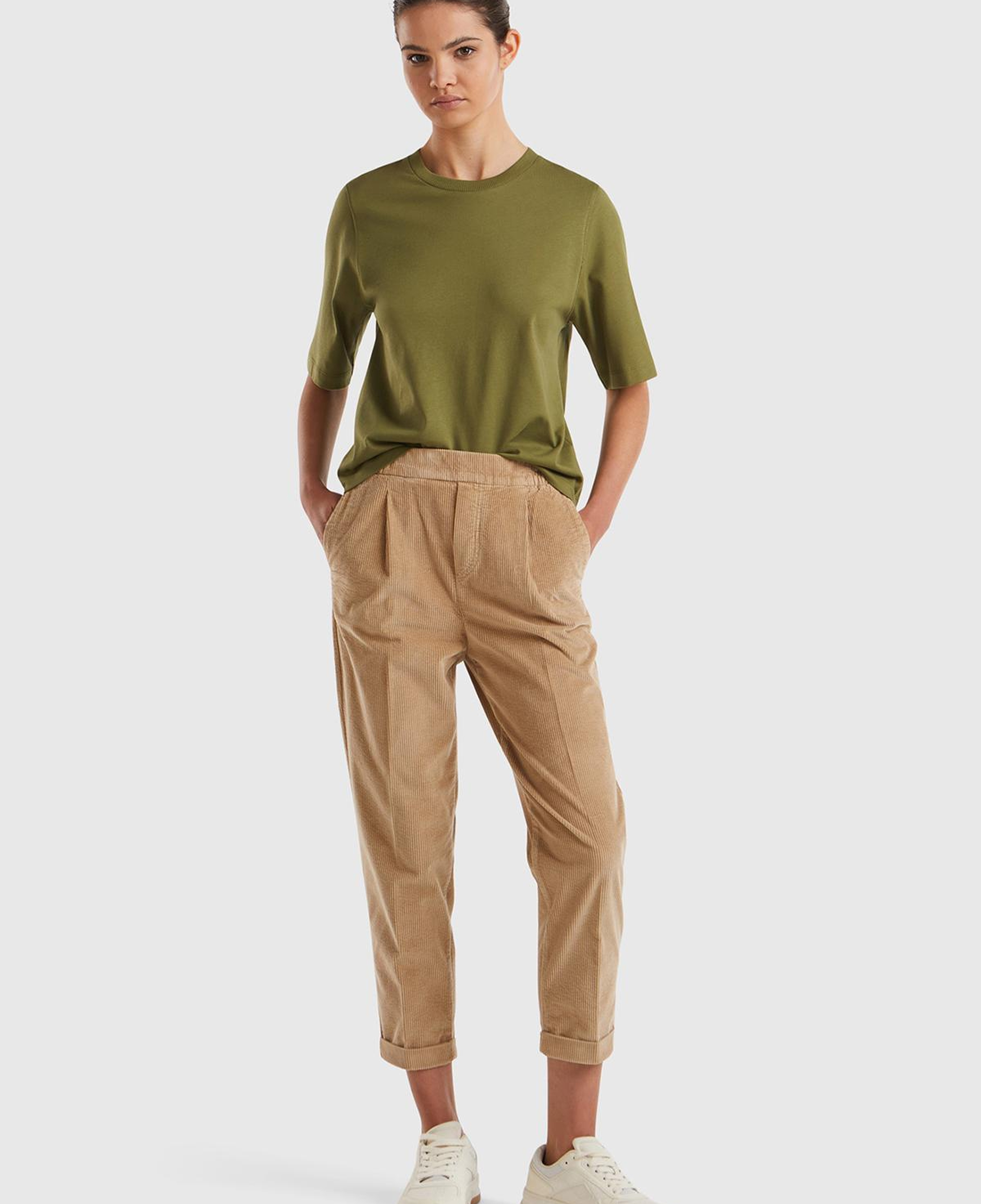 Kadın Taba Beli Lastikli Kadife Pantolon