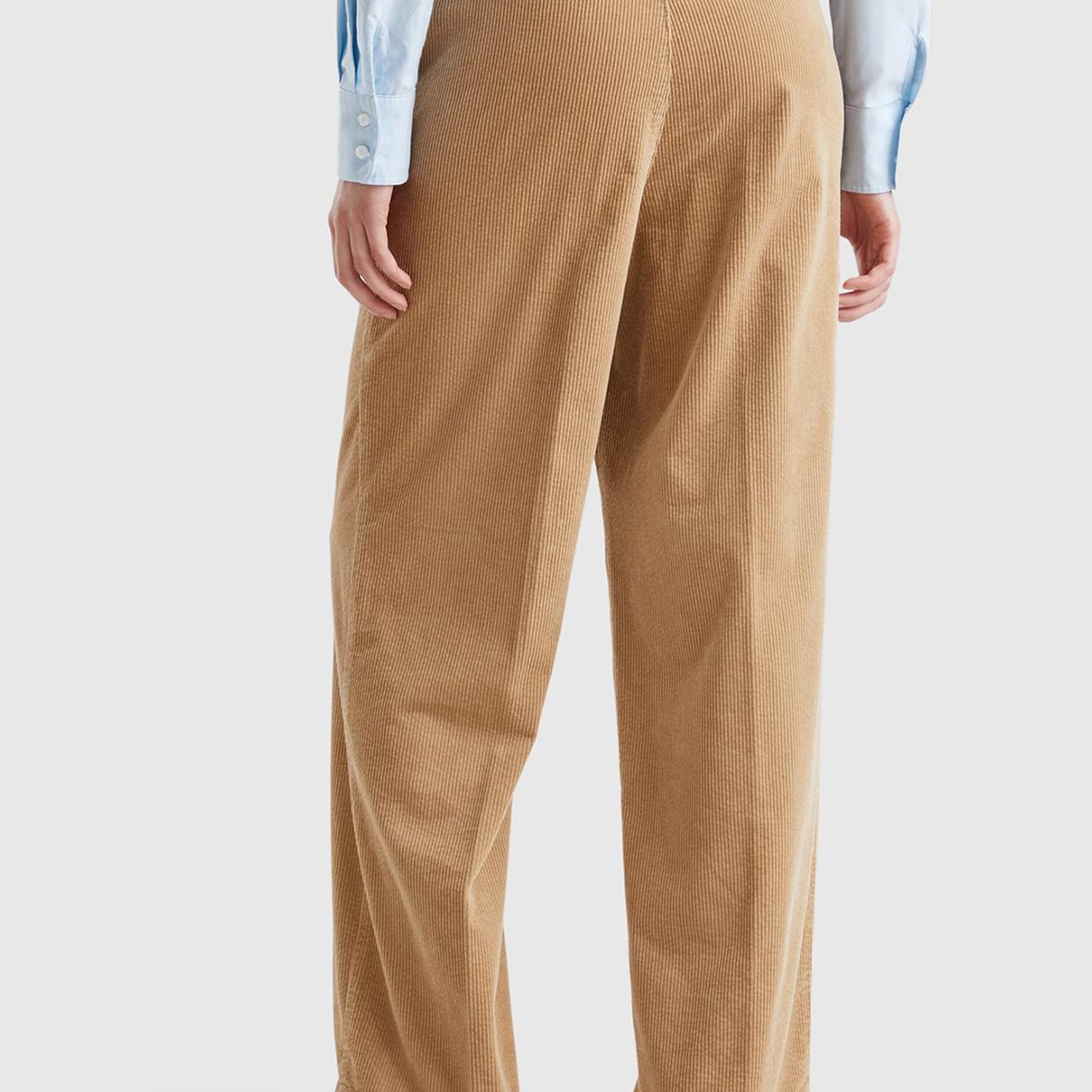 Kadın Taba Pamuk Karışımlı Arkası Lastikli Cepli Geniş Paça Kadife Pantolon