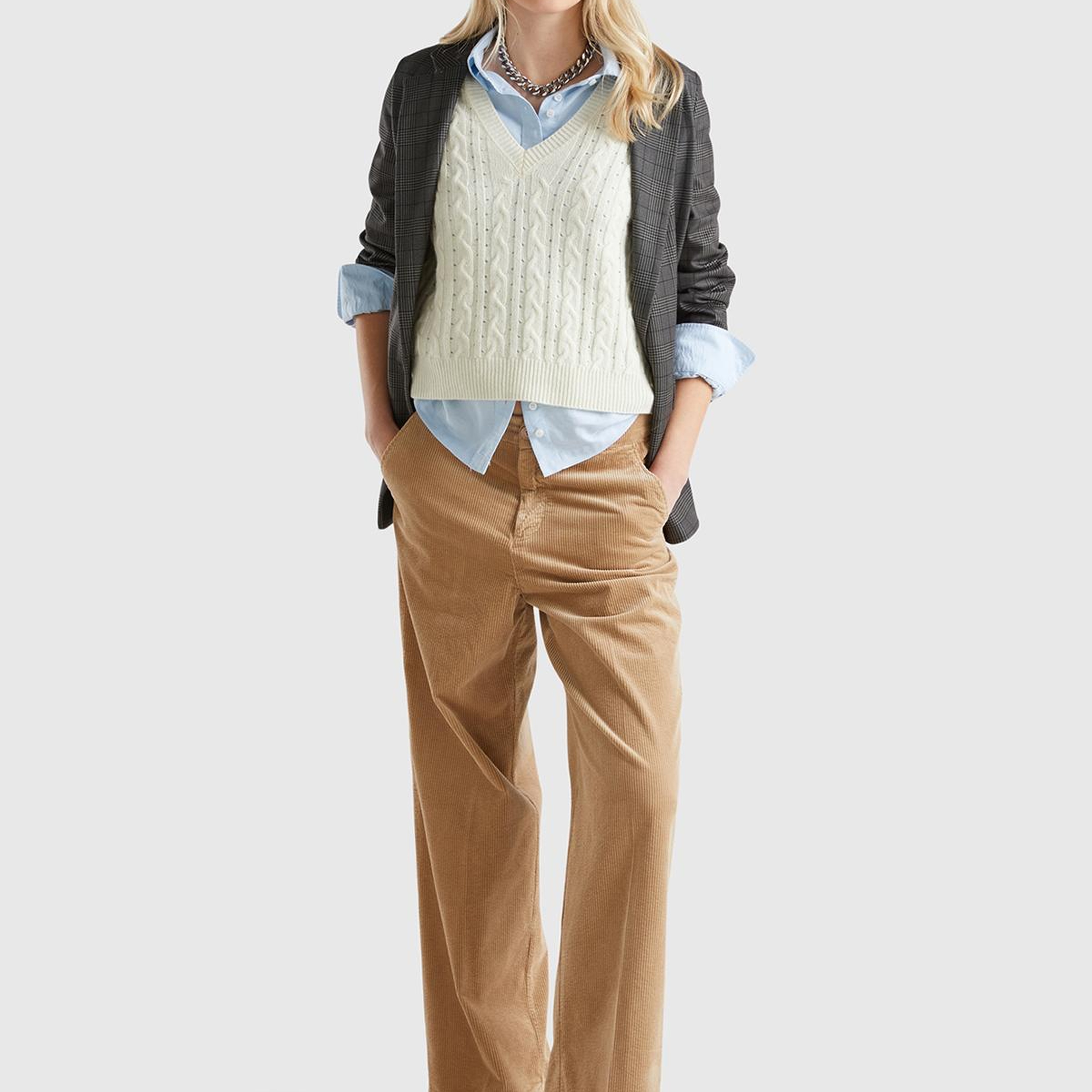 Kadın Taba Pamuk Karışımlı Arkası Lastikli Cepli Geniş Paça Kadife Pantolon