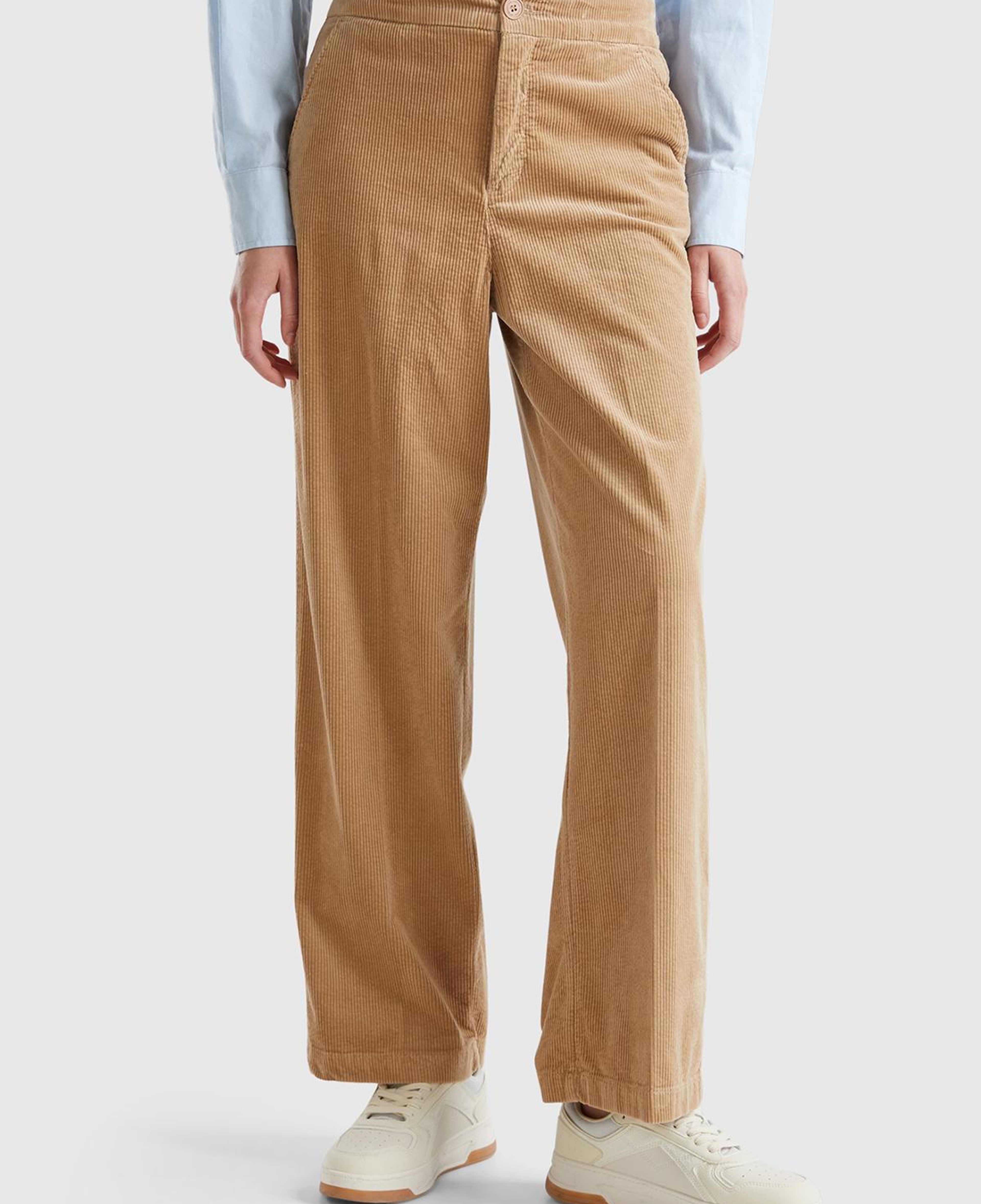 Kadın Taba Pamuk Karışımlı Arkası Lastikli Cepli Geniş Paça Kadife Pantolon