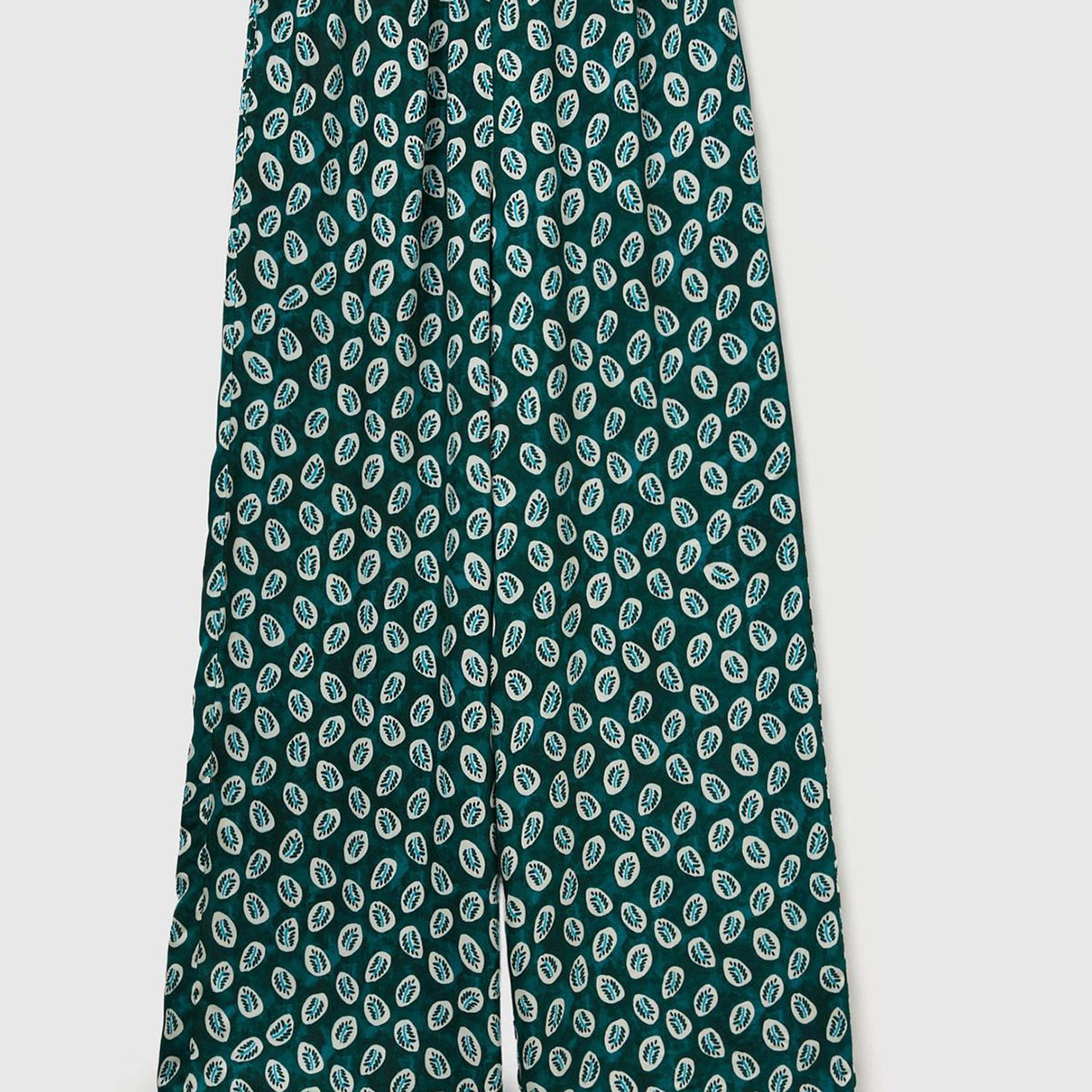 Kadın Yeşil %100 Viskon Rahat Kesim Beli Lastikli Cepli Pantolon