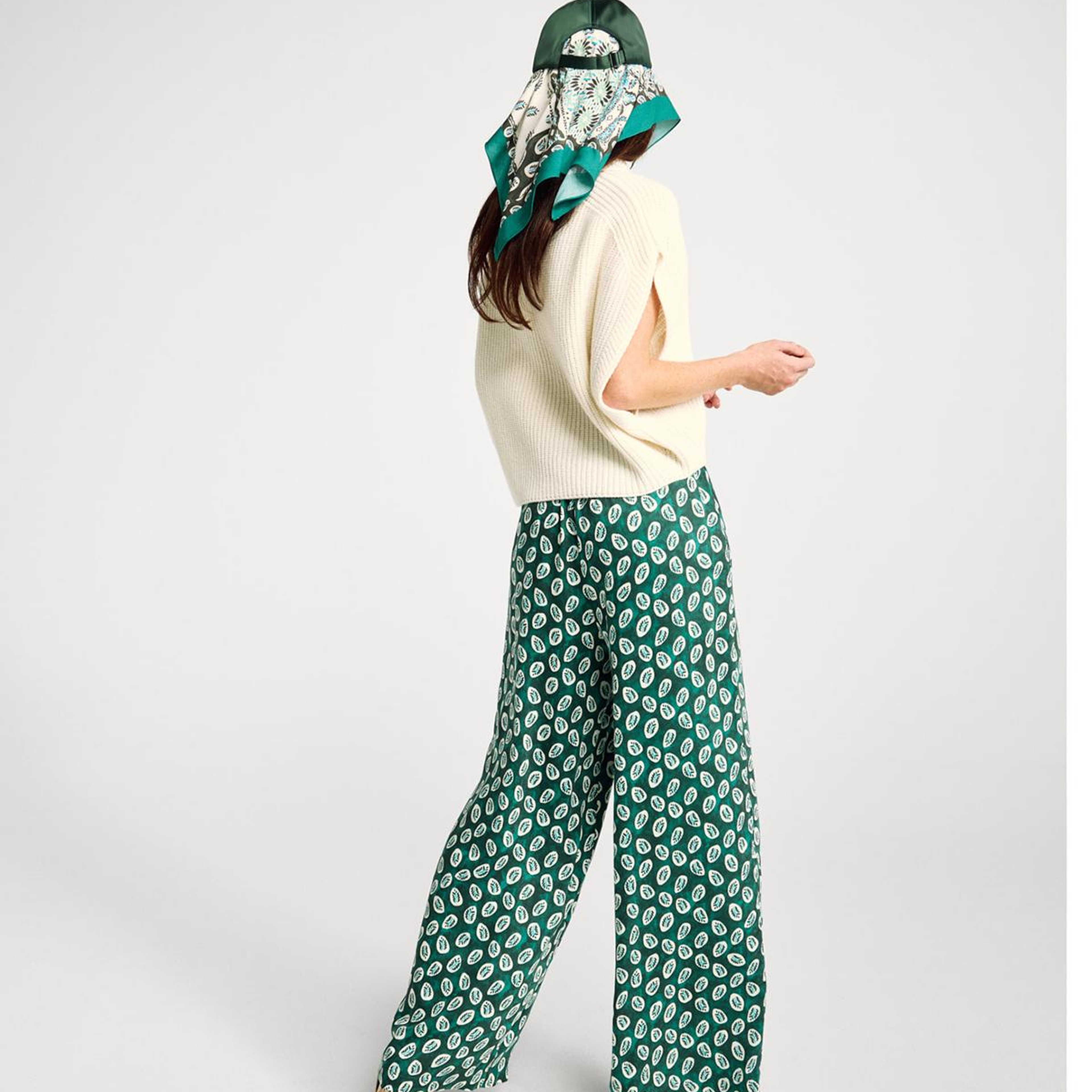 Kadın Yeşil %100 Viskon Rahat Kesim Beli Lastikli Cepli Pantolon