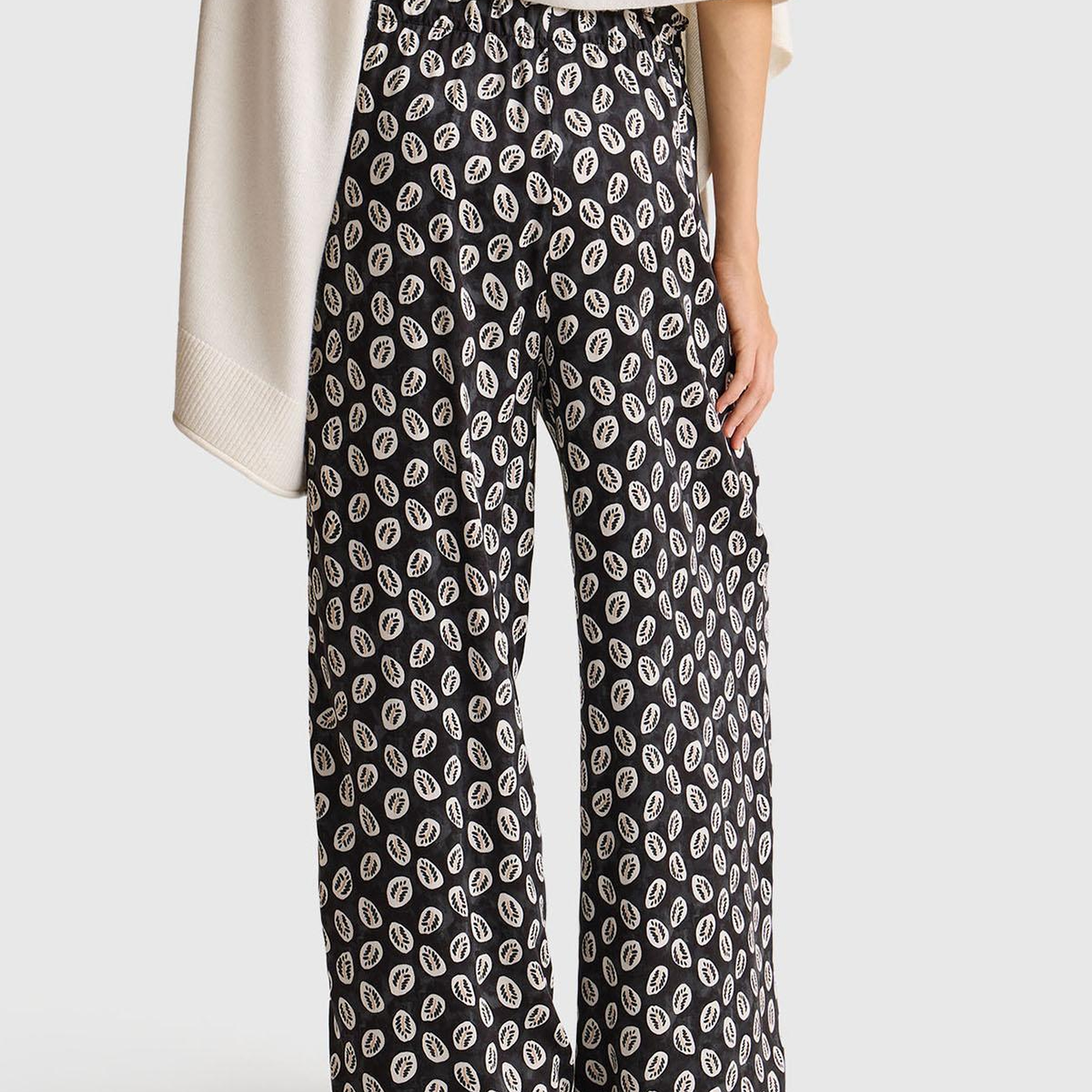 Kadın Lacivert %100 Viskoz Desenli Geniş Paça Pantolon