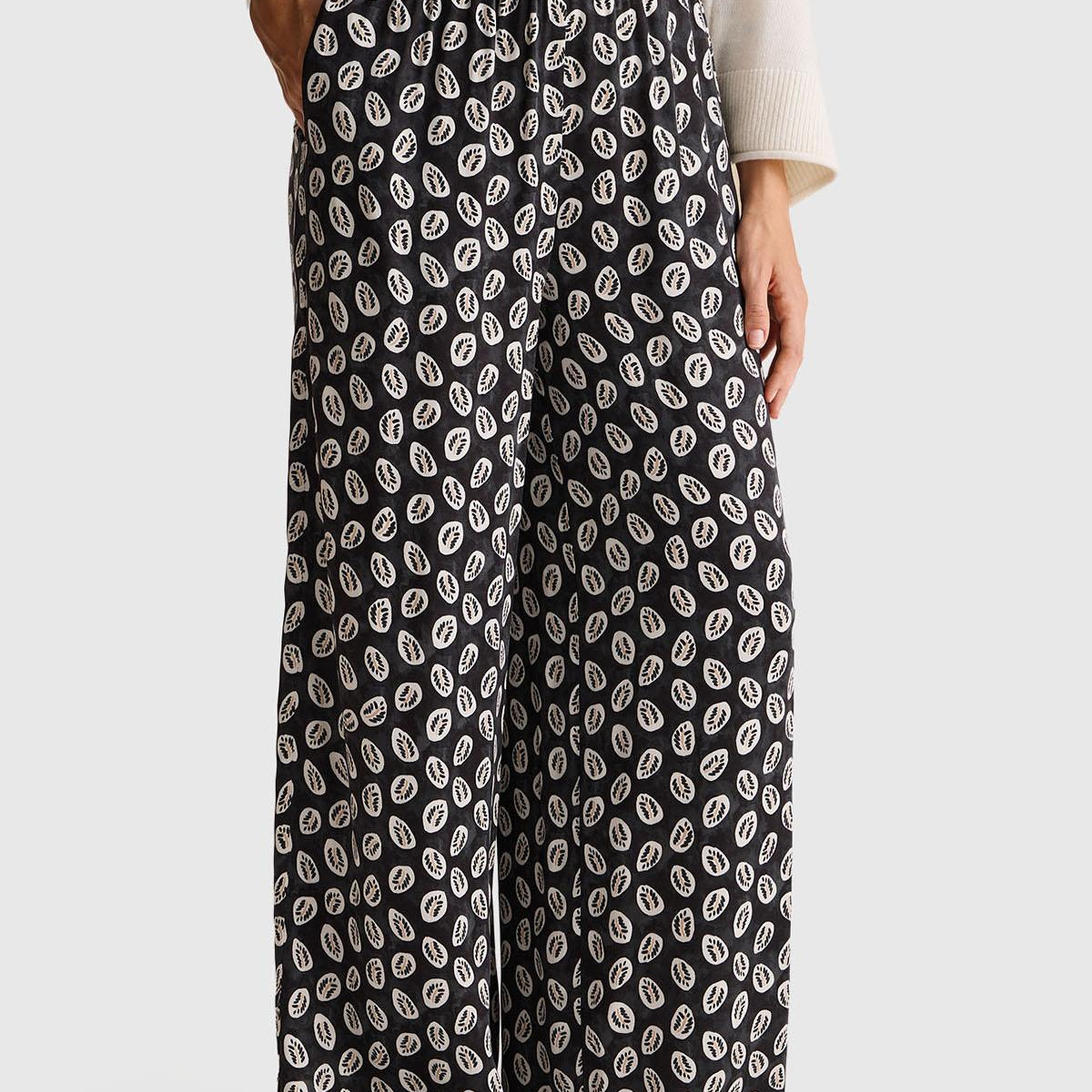 Kadın Lacivert %100 Viskoz Desenli Geniş Paça Pantolon