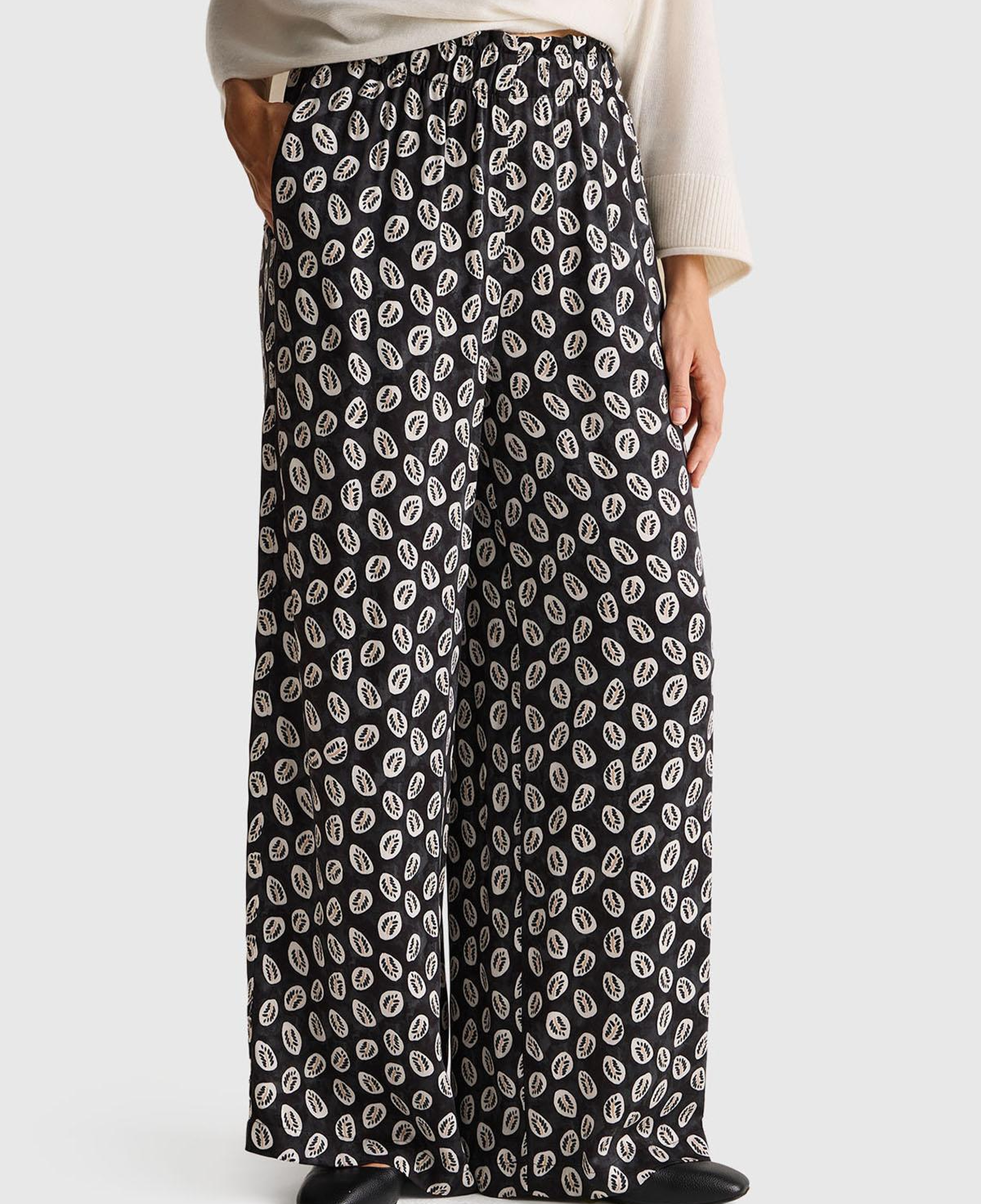 Kadın Lacivert %100 Viskoz Desenli Geniş Paça Pantolon