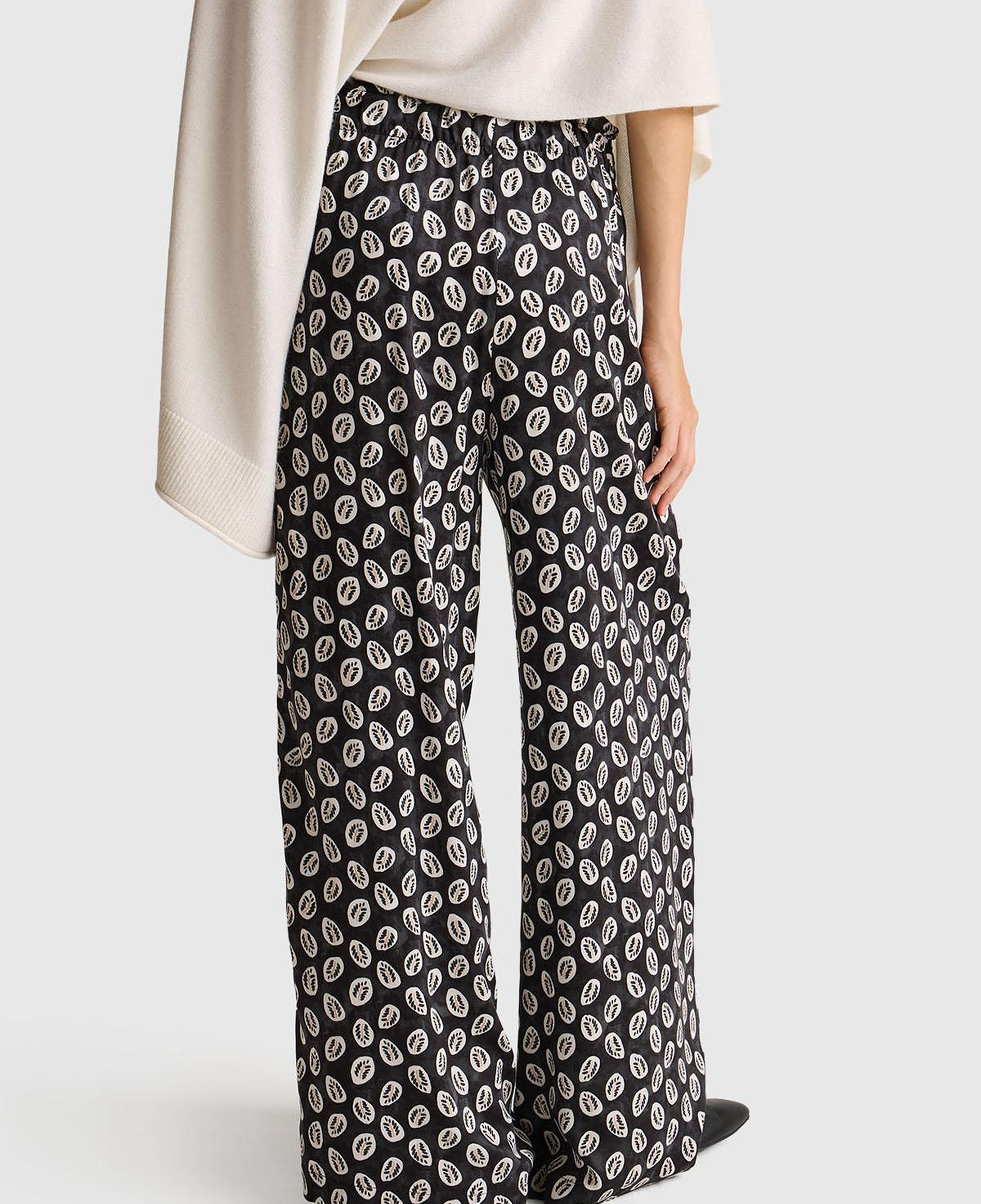 Kadın Lacivert %100 Viskoz Desenli Geniş Paça Pantolon
