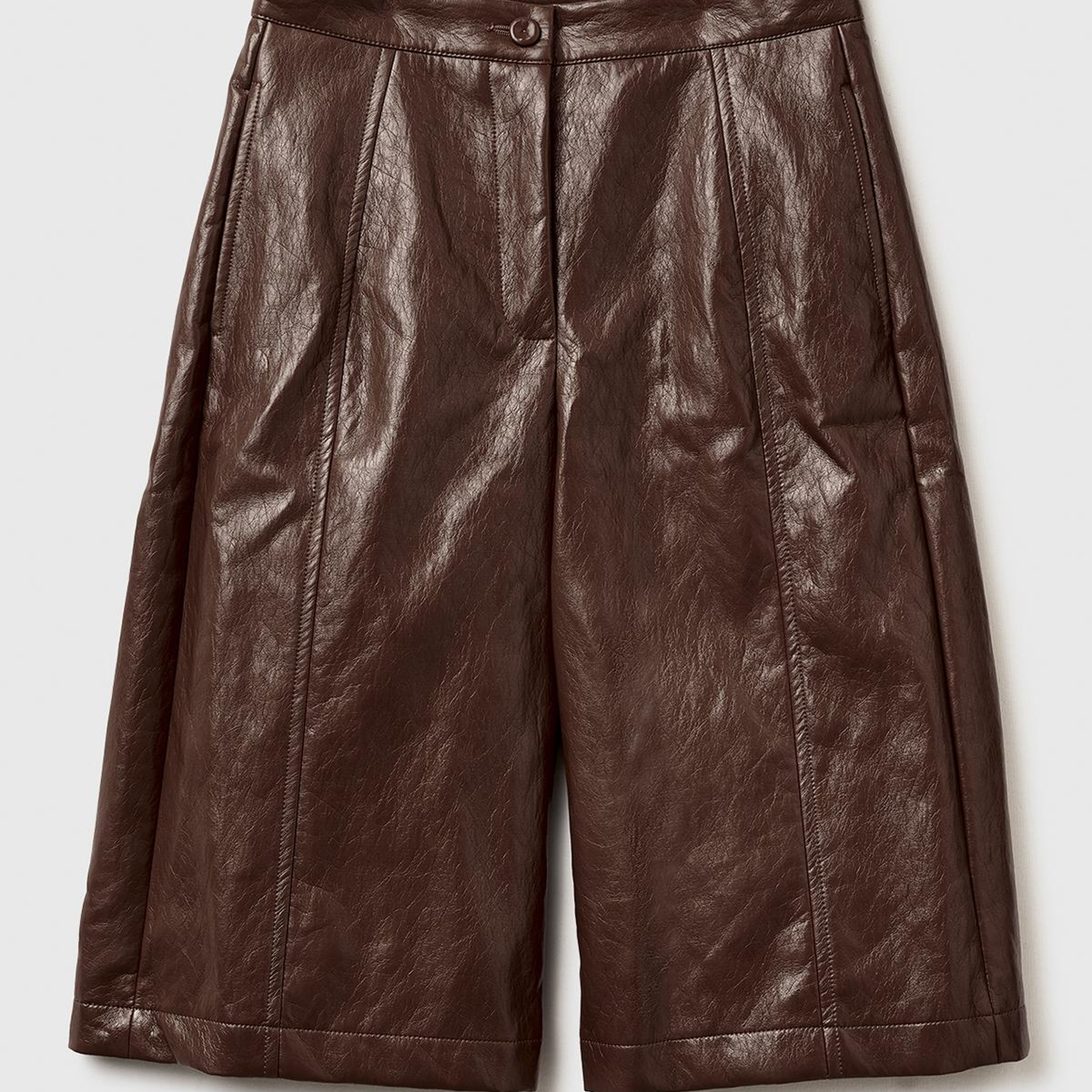 Kadın Koyu Kahverengi Suni Deri Bermuda Şort