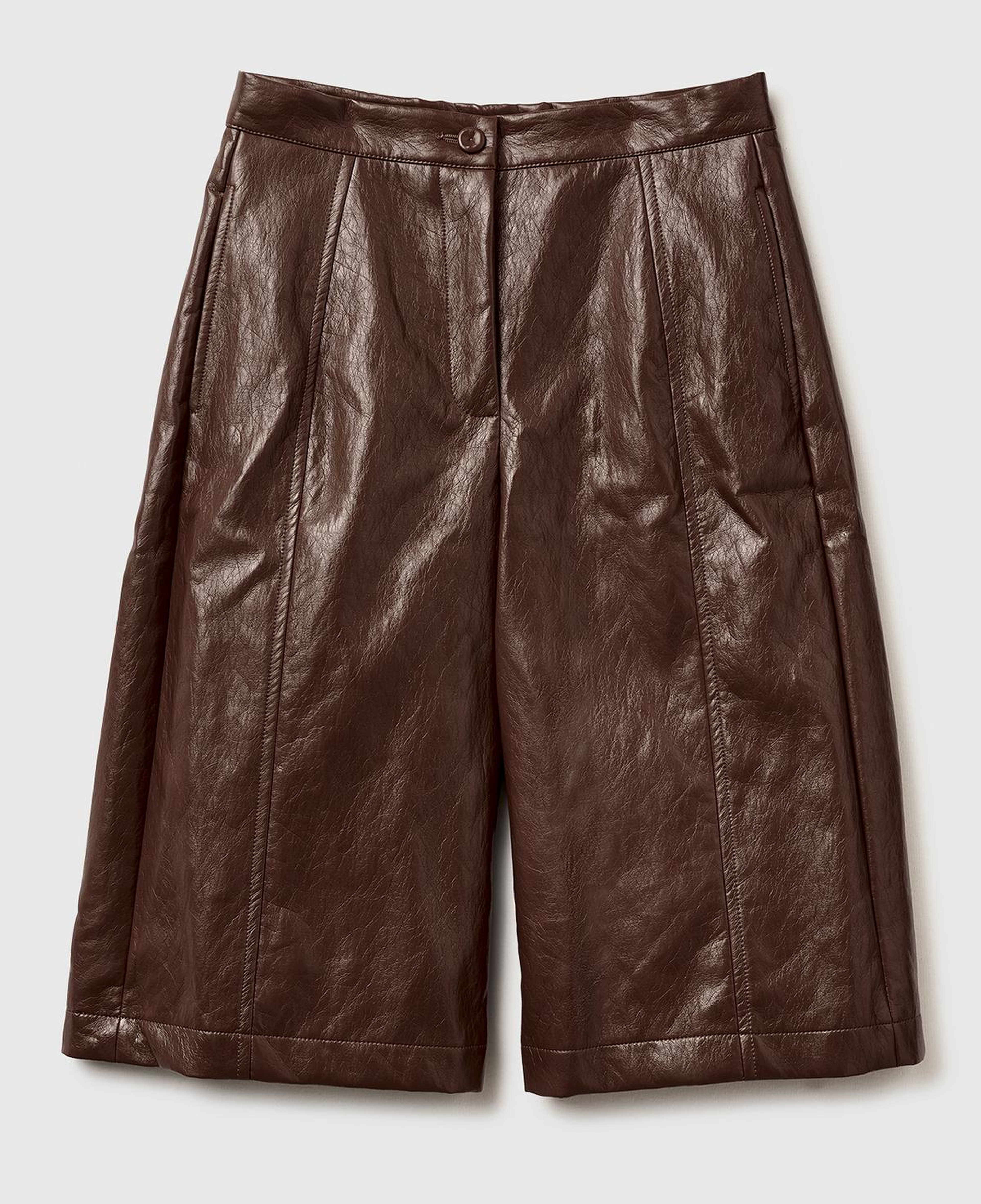 Kadın Koyu Kahverengi Suni Deri Bermuda Şort