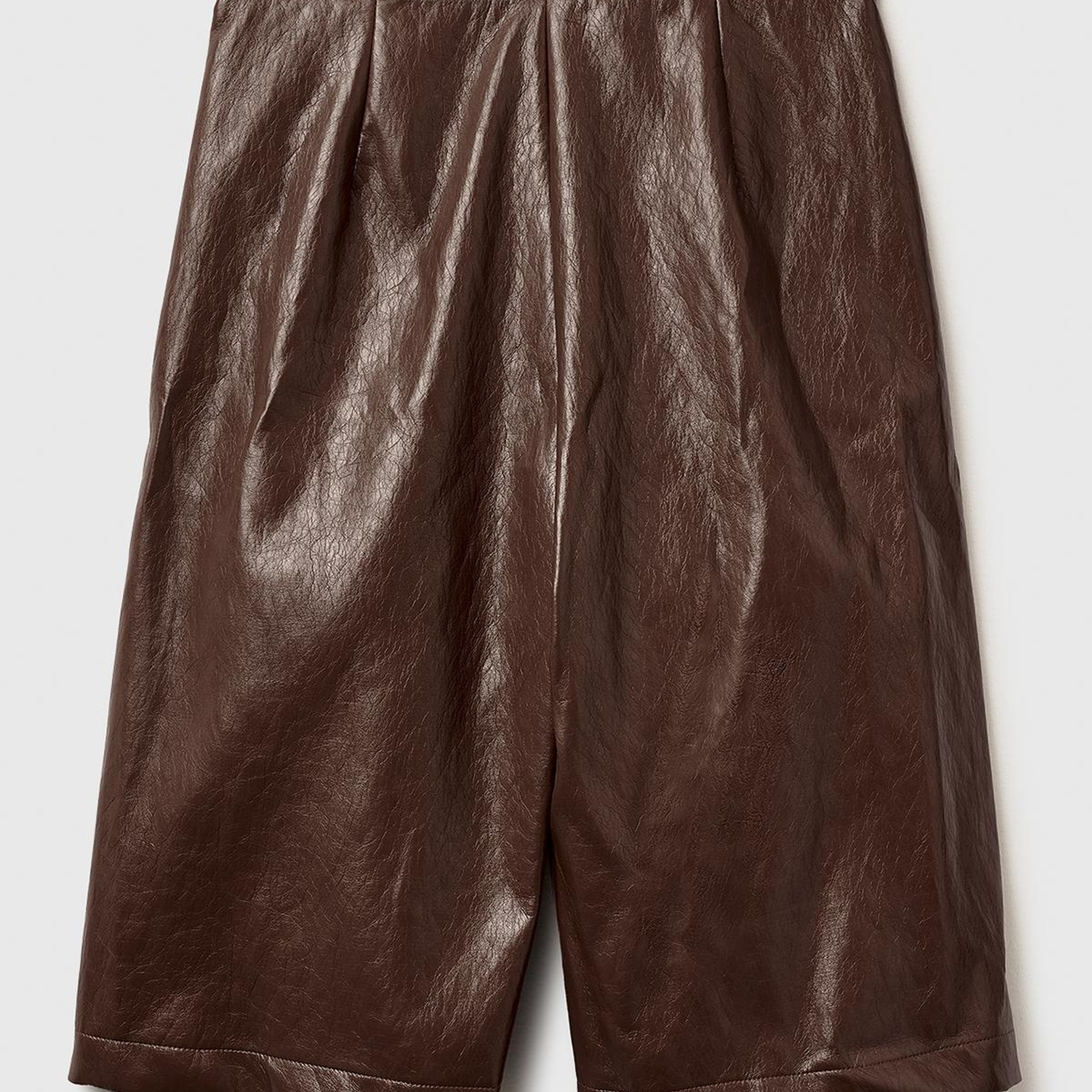 Kadın Koyu Kahverengi Suni Deri Bermuda Şort