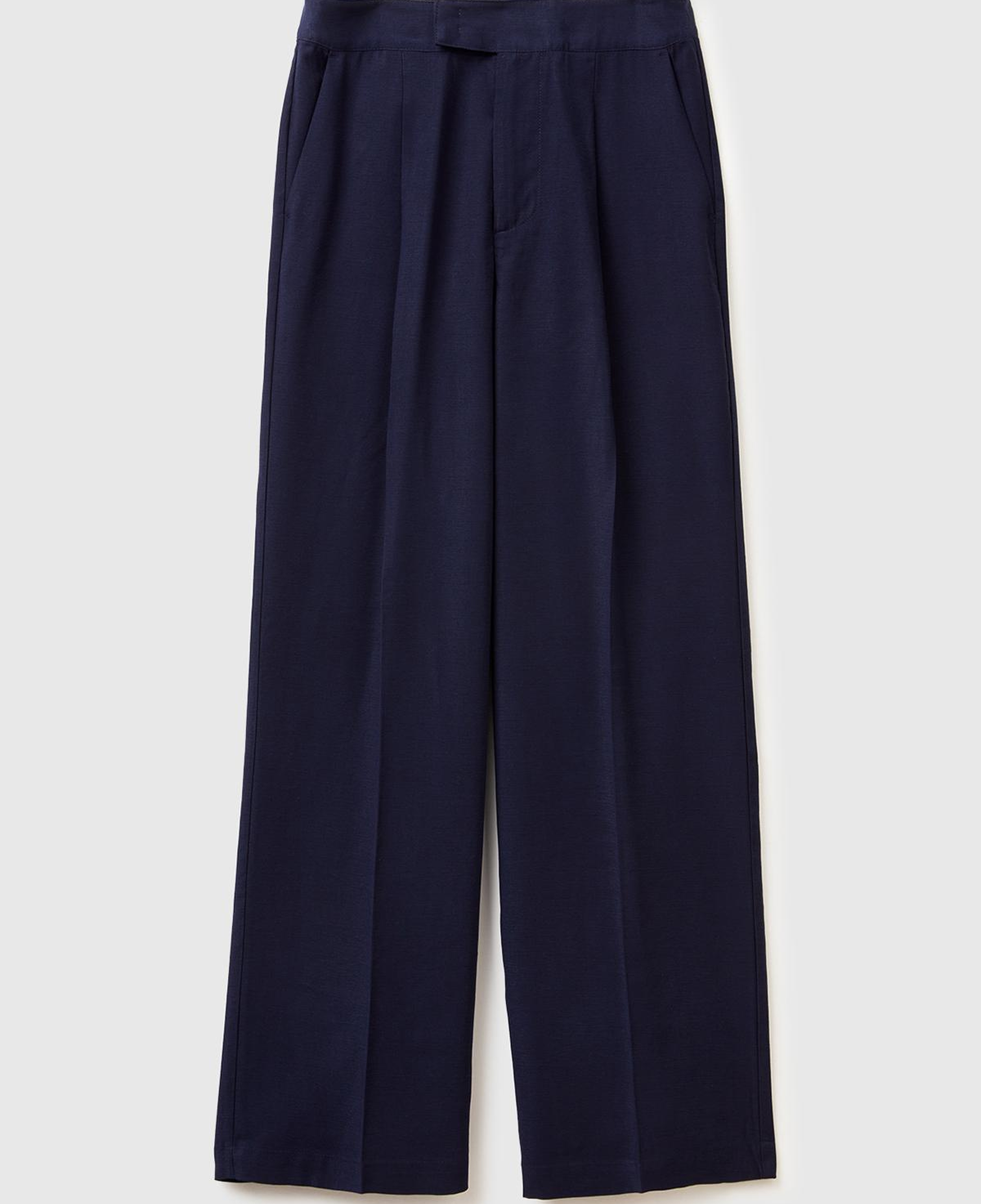 Kadın Lacivert Viskoz Karışımlı Arka Cep Detaylı Geniş Paça Pantolon