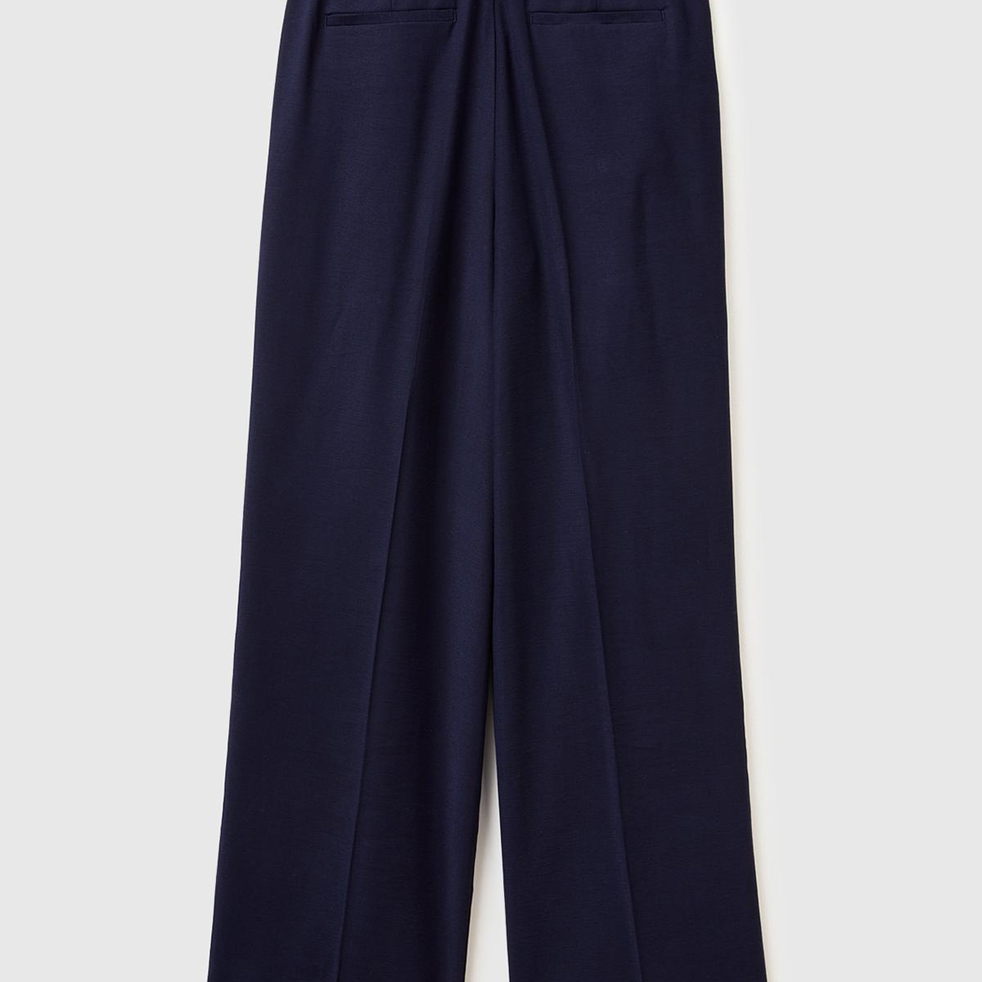 Kadın Lacivert Viskoz Karışımlı Arka Cep Detaylı Geniş Paça Pantolon