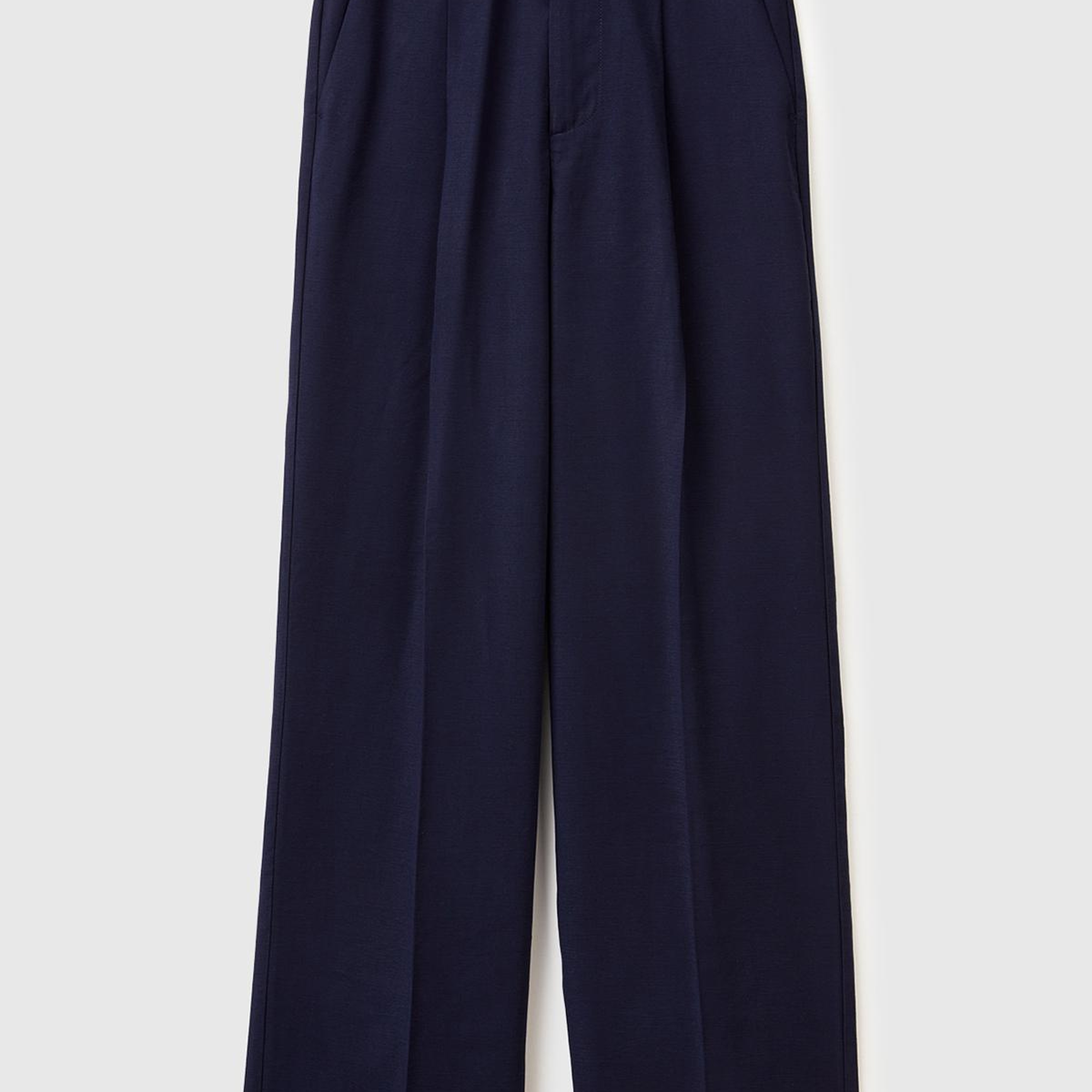 Kadın Lacivert Viskoz Karışımlı Arka Cep Detaylı Geniş Paça Pantolon