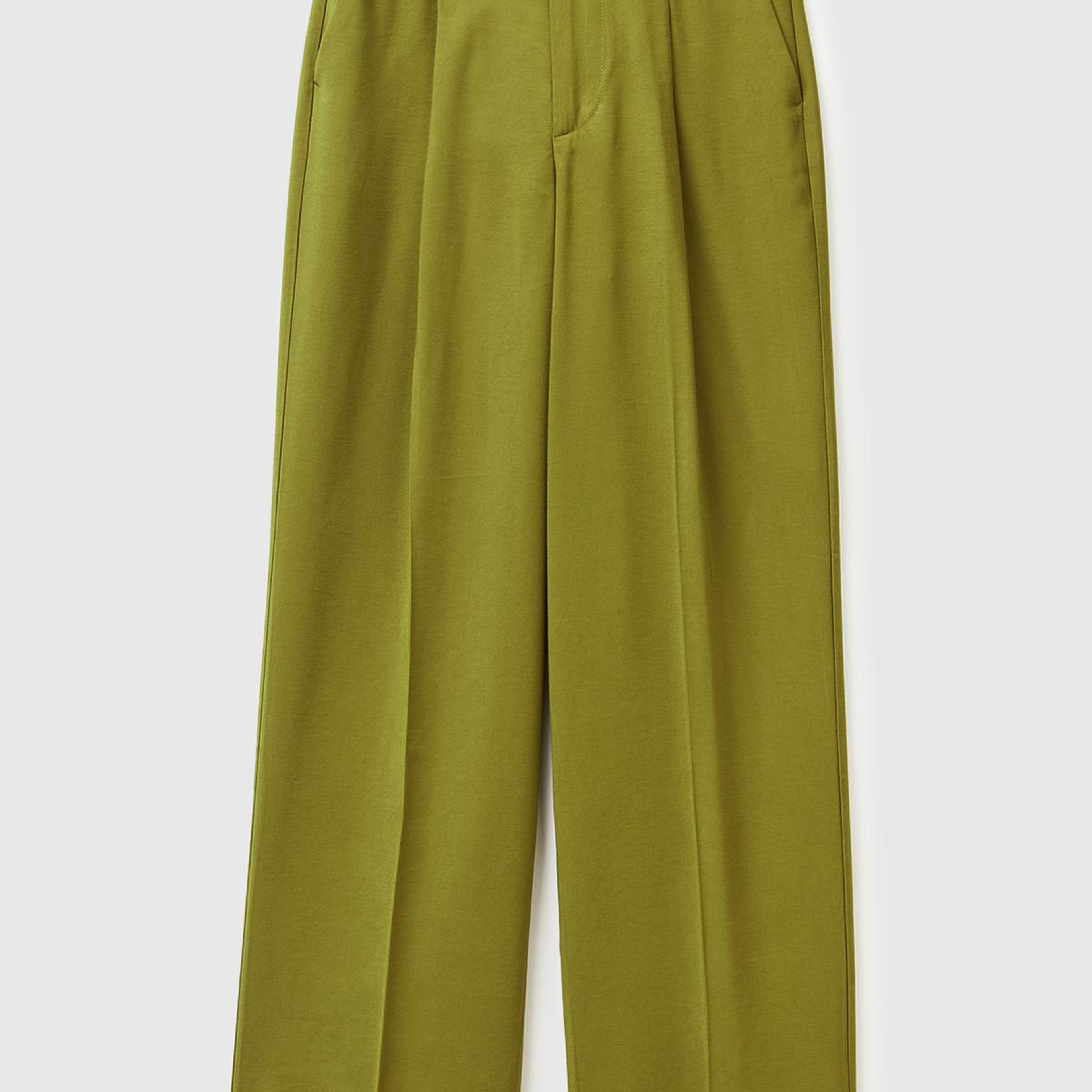 Kadın Haki Yeşili Viskoz Karışımlı Arka Cep Detaylı Geniş Paça Pantolon