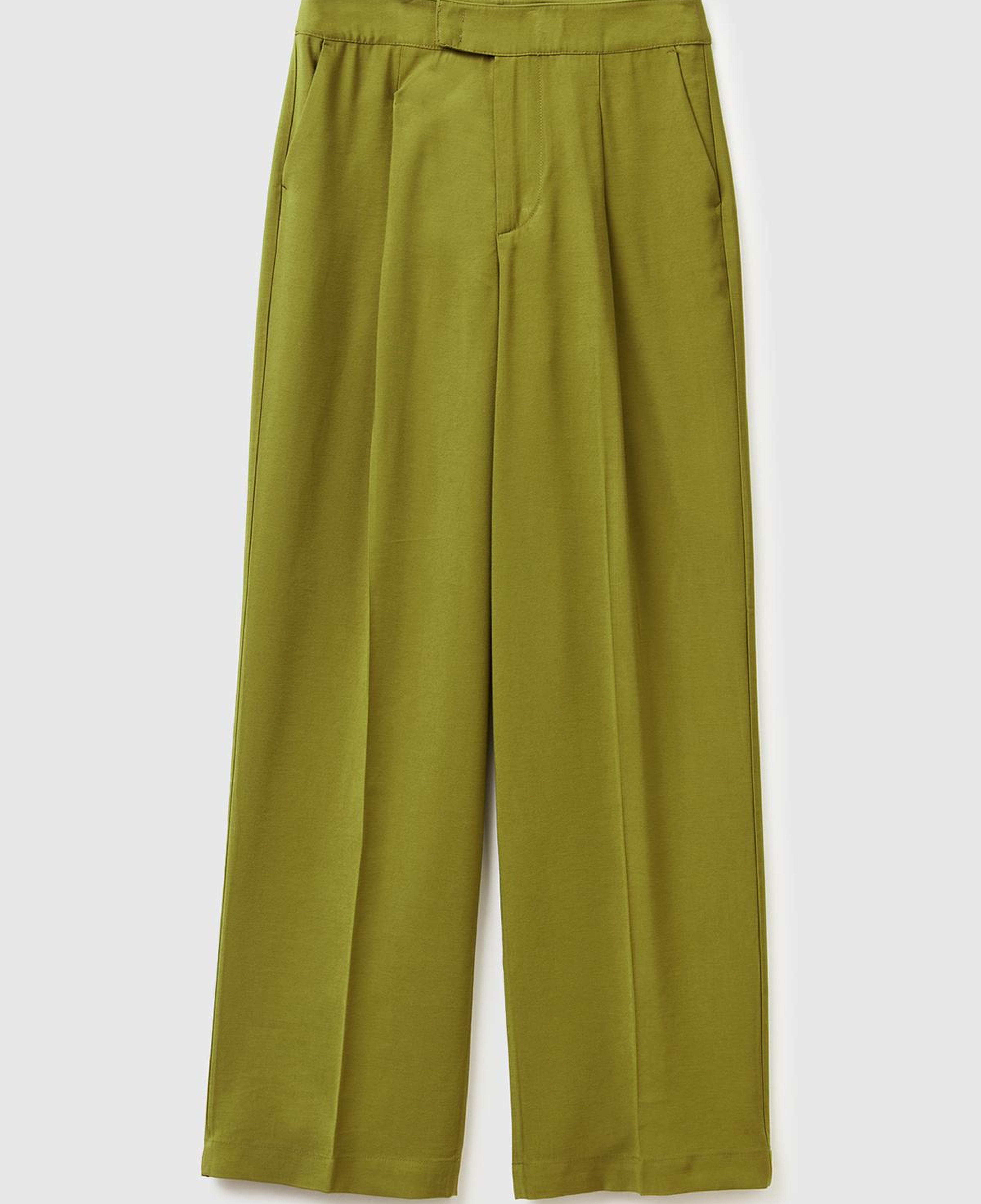 Kadın Haki Yeşili Viskoz Karışımlı Arka Cep Detaylı Geniş Paça Pantolon