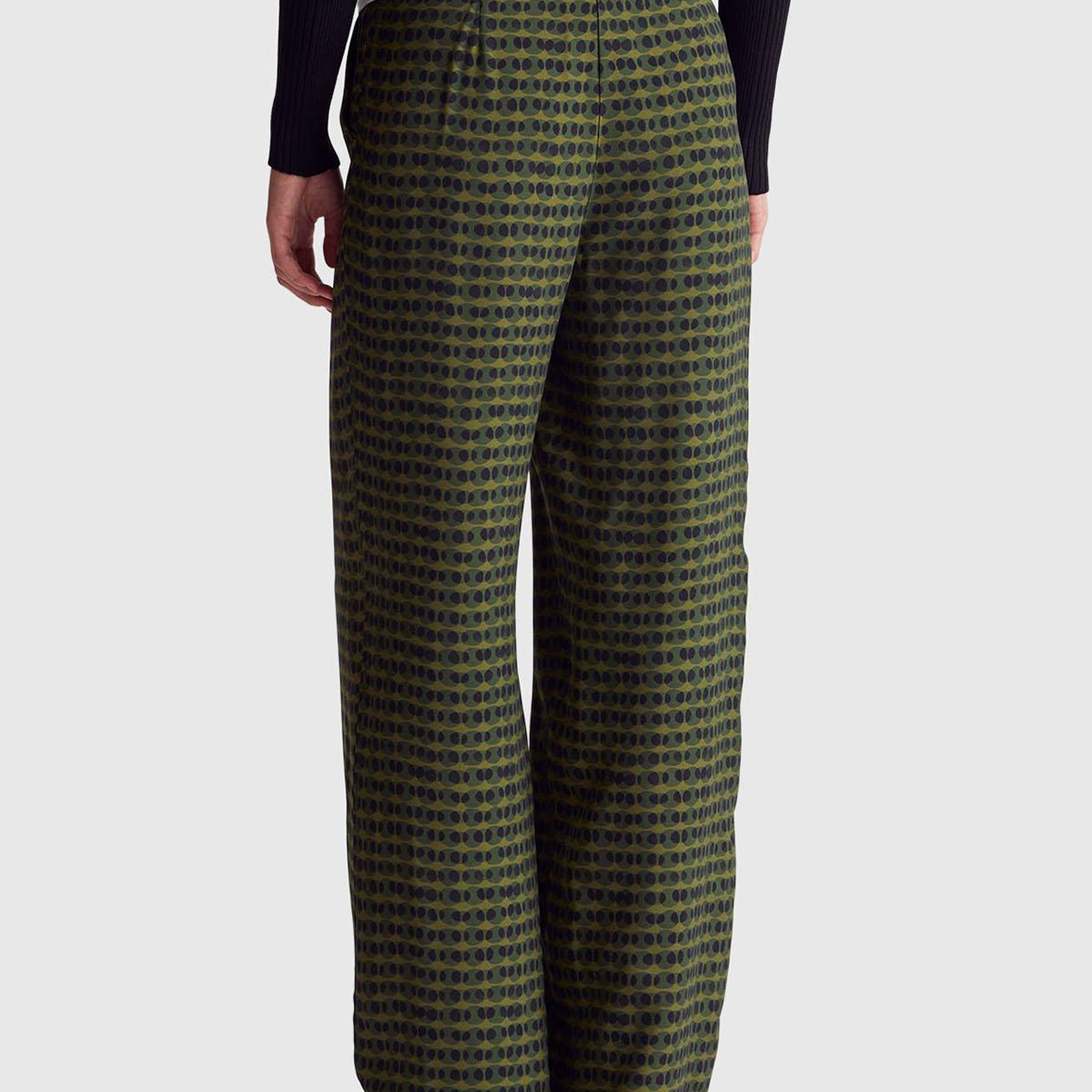 Kadın Koyu Yeşil %100 Viskoz Tamamı Desenli Beli Lastikli Pantolon