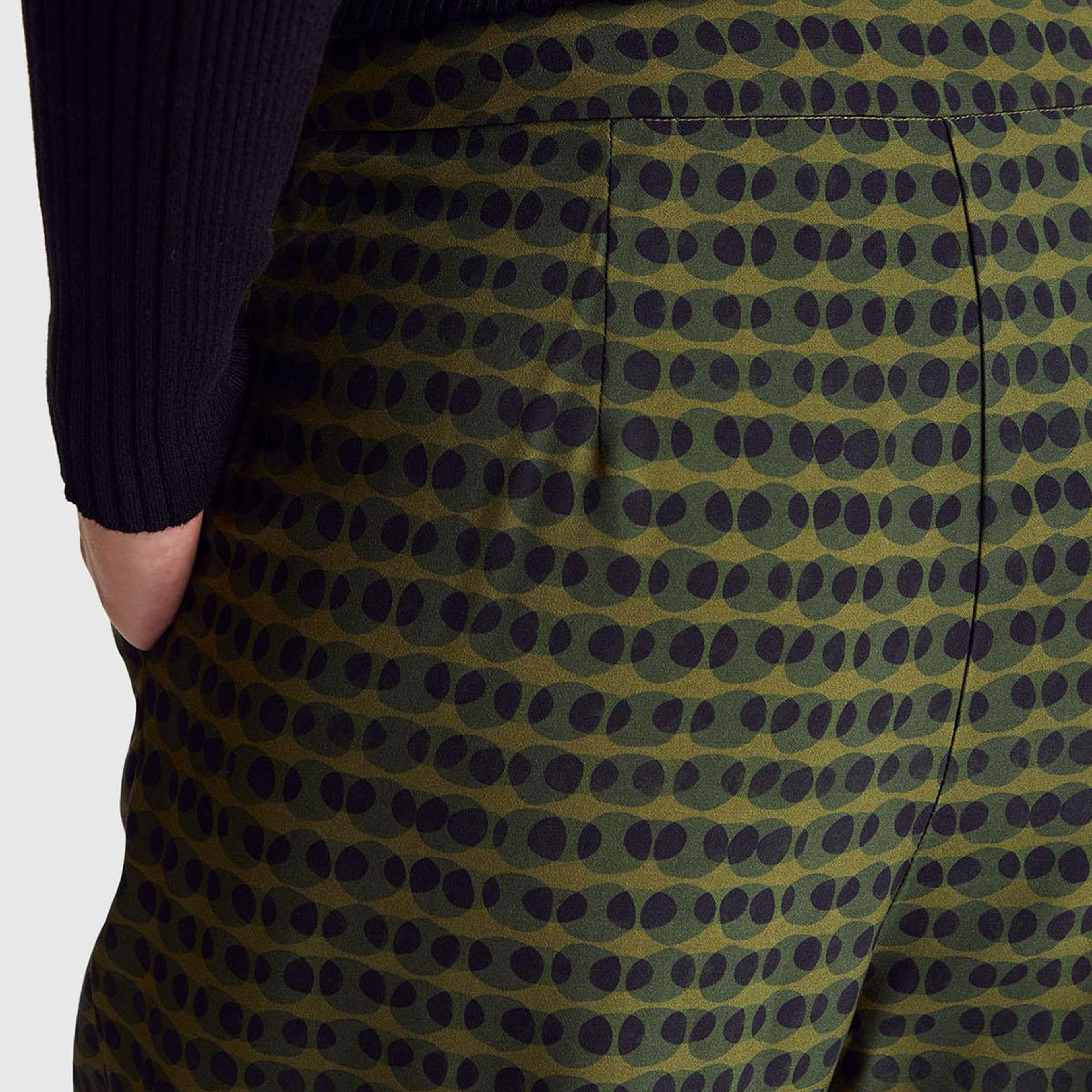 Kadın Koyu Yeşil %100 Viskoz Tamamı Desenli Beli Lastikli Pantolon