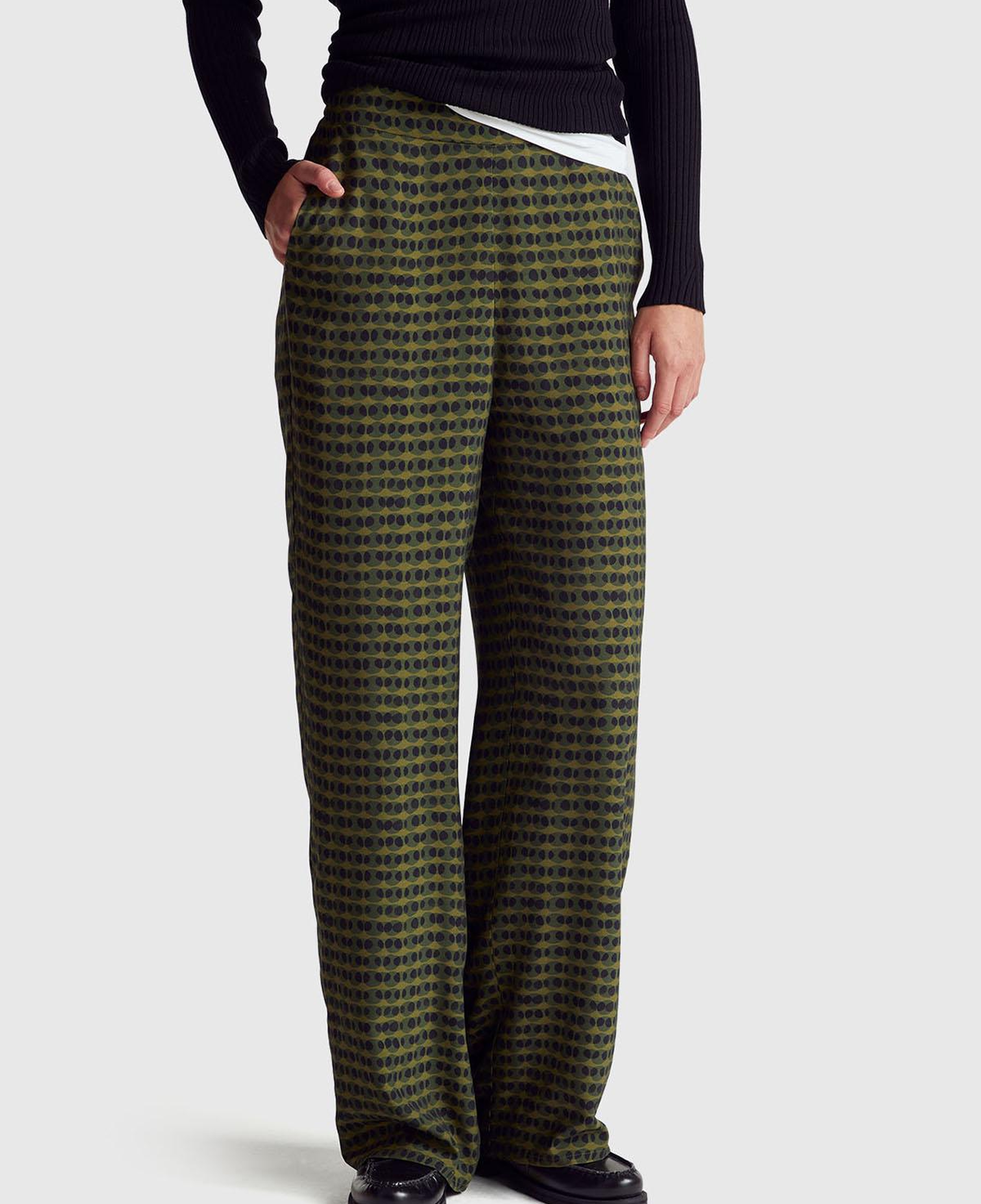 Kadın Koyu Yeşil %100 Viskoz Tamamı Desenli Beli Lastikli Pantolon