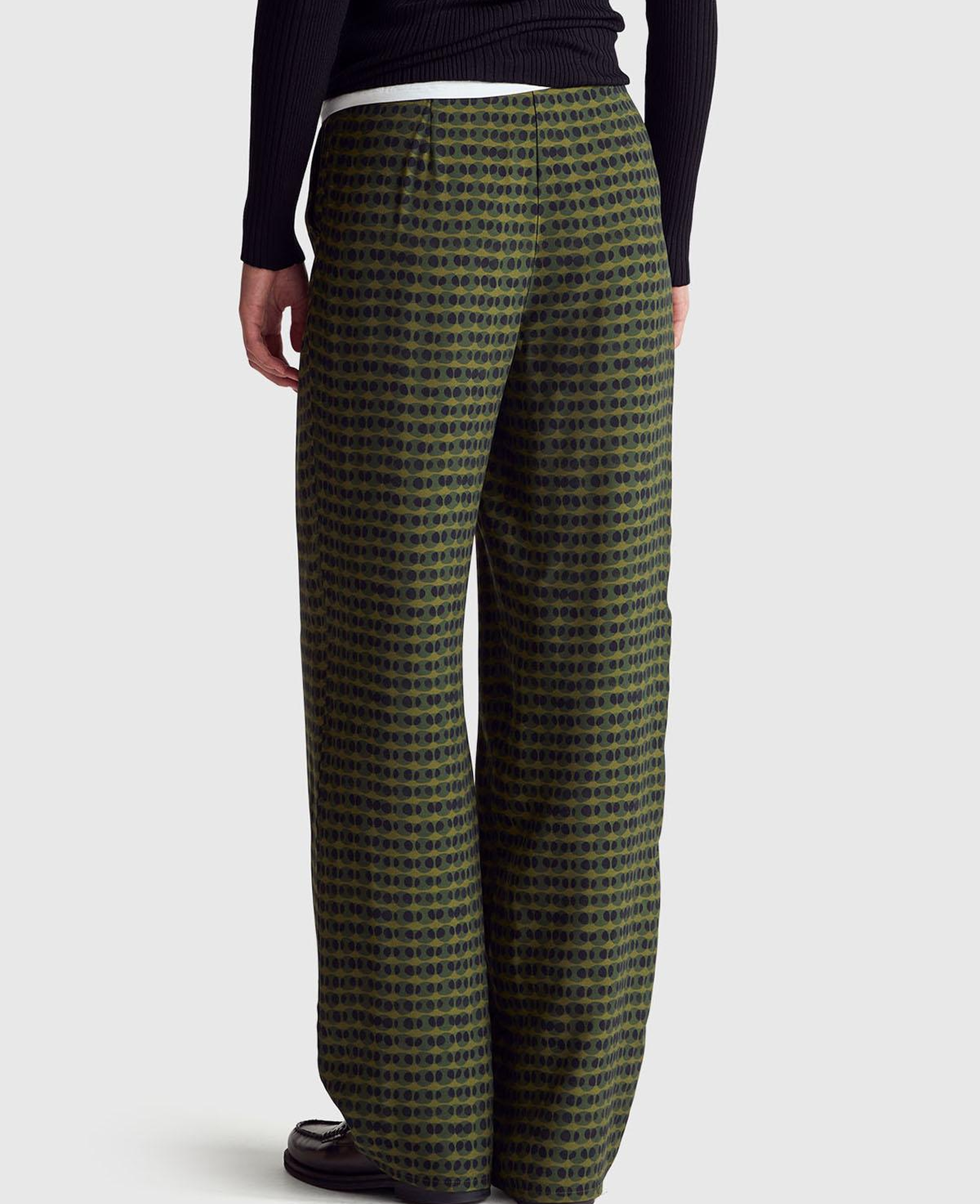 Kadın Koyu Yeşil %100 Viskoz Tamamı Desenli Beli Lastikli Pantolon