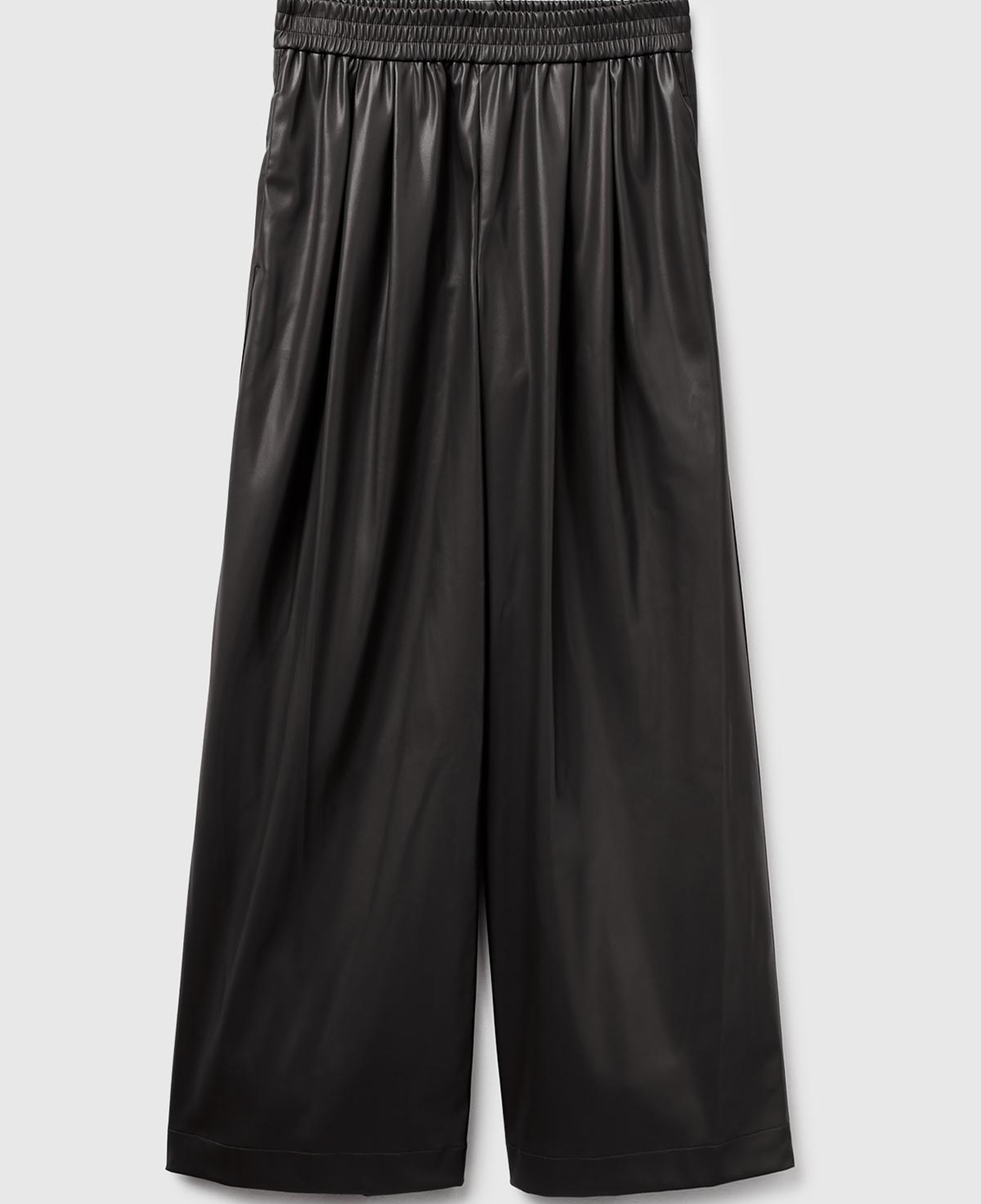 Kadın Siyah Beli Lastikli Büzgülü Geniş Paça Pantolon