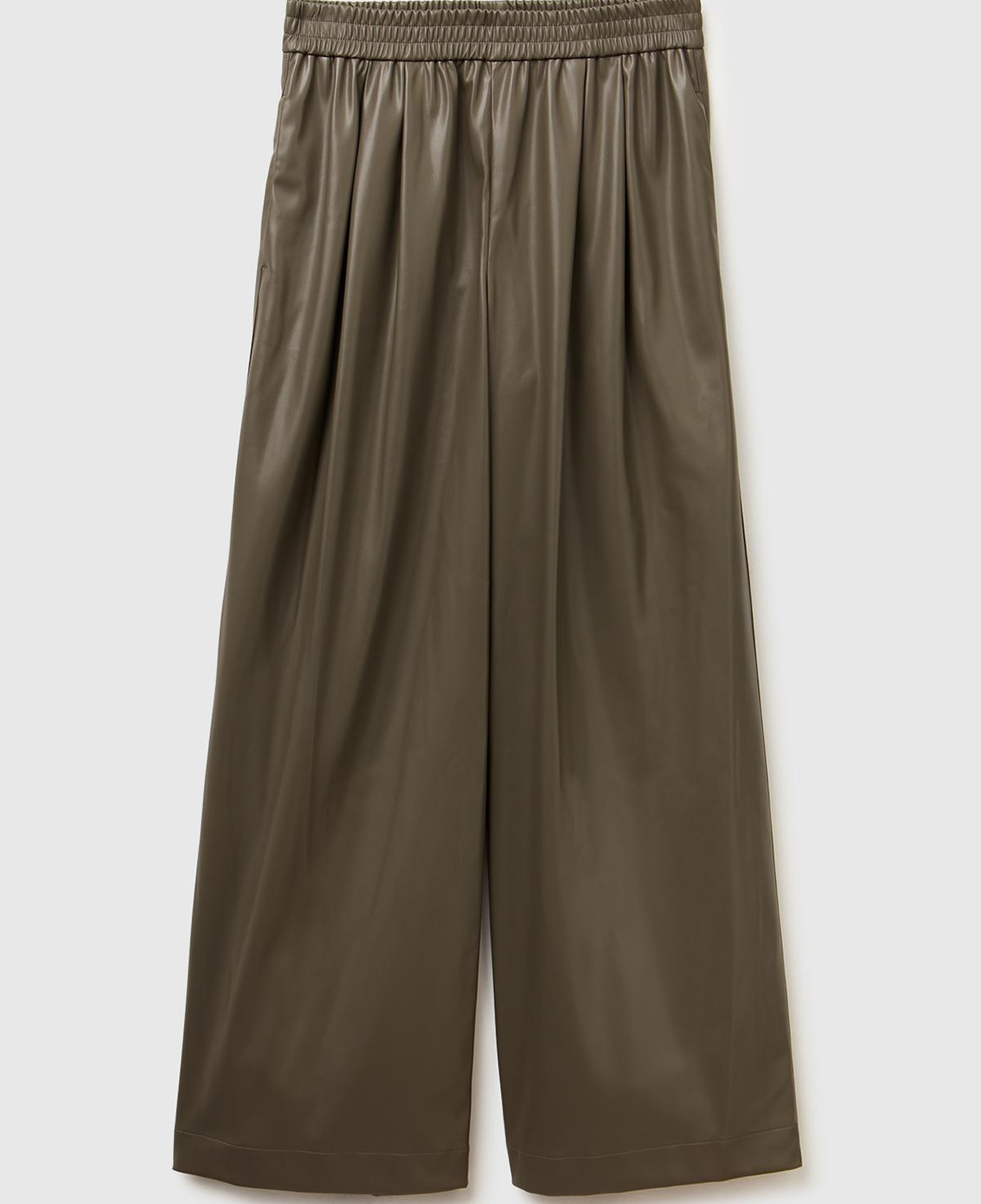 Kadın Haki Beli Lastikli Büzgülü Geniş Paça Pantolon