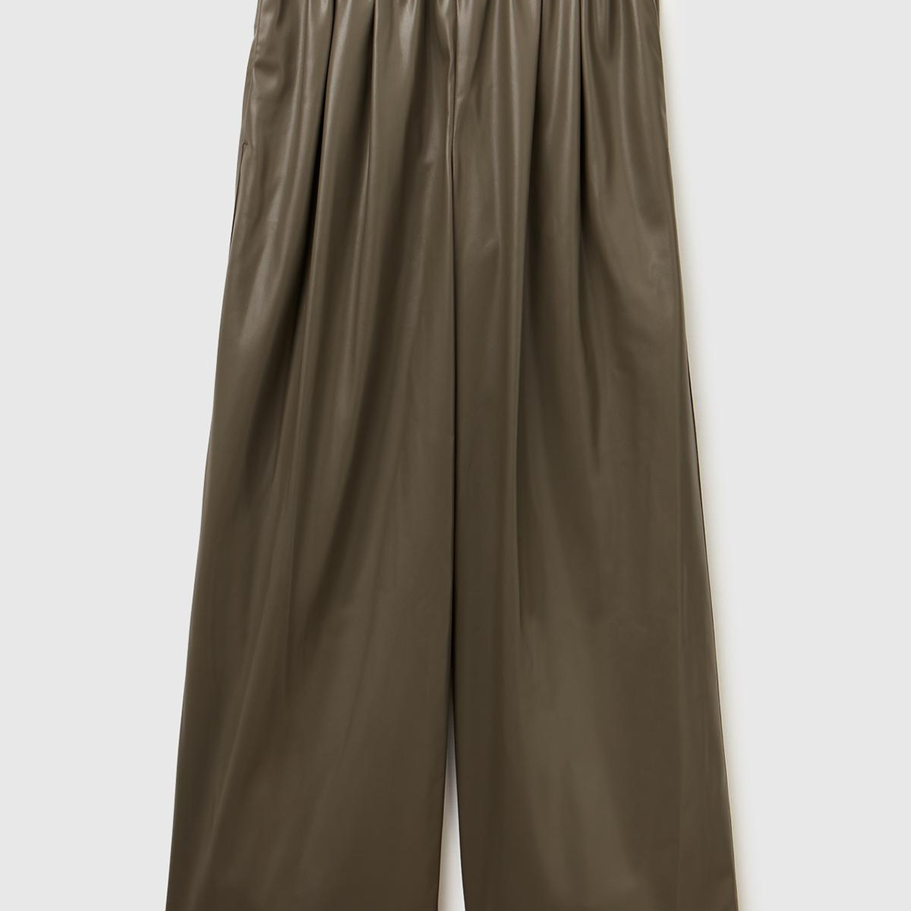 Kadın Haki Beli Lastikli Büzgülü Geniş Paça Pantolon