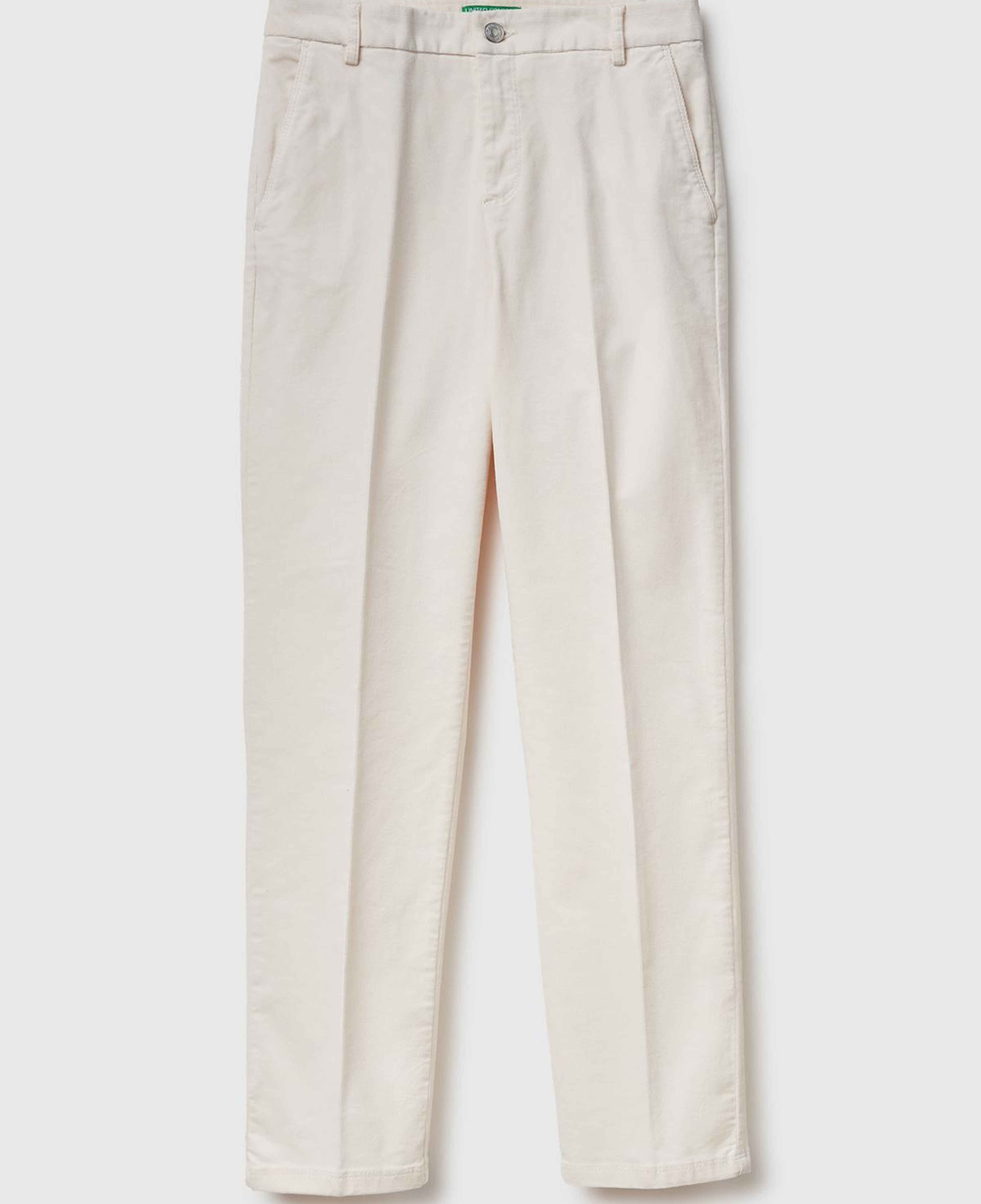 Kadın Krem Pamuk ve Modal Karışımlı Önü Cepli Kadife Chino Pantolon