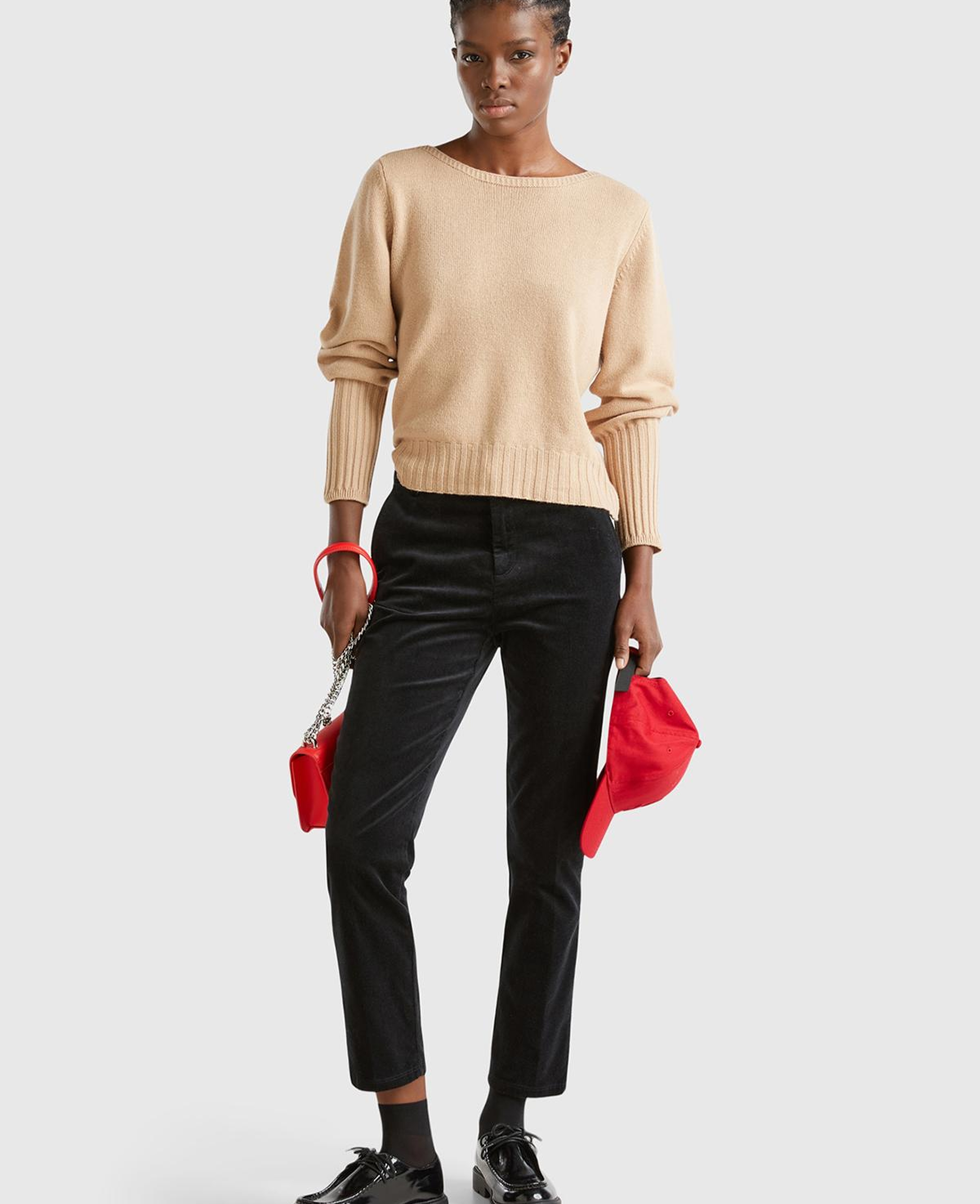 Kadın Siyah Pamuk ve Modal Karışımlı Önü Cepli Kadife Chino Pantolon