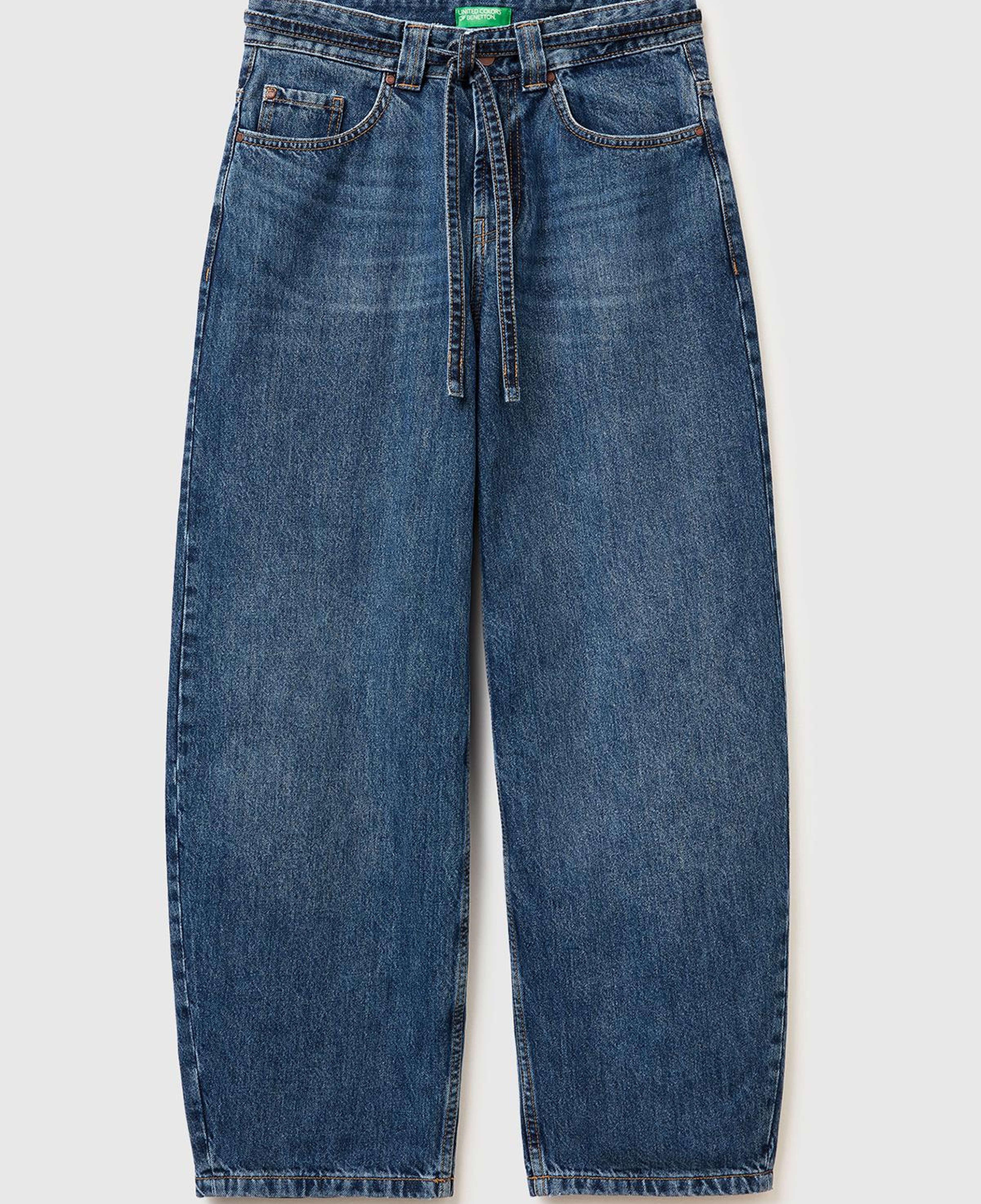 Kadın Koyu Mavi %100 Pamuk Bağcık Detaylı Denim Pantolon