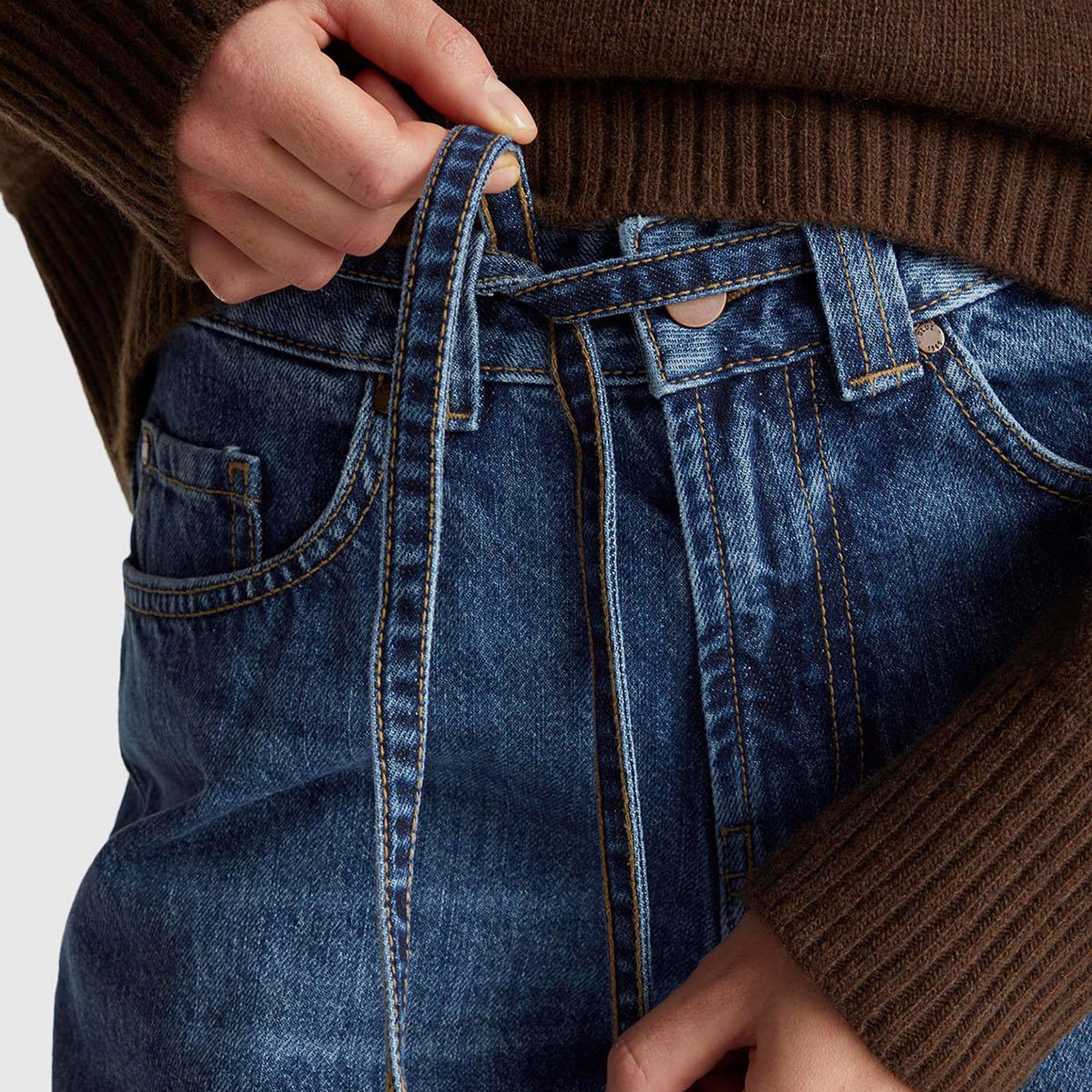 Kadın Koyu Mavi %100 Pamuk Bağcık Detaylı Denim Pantolon