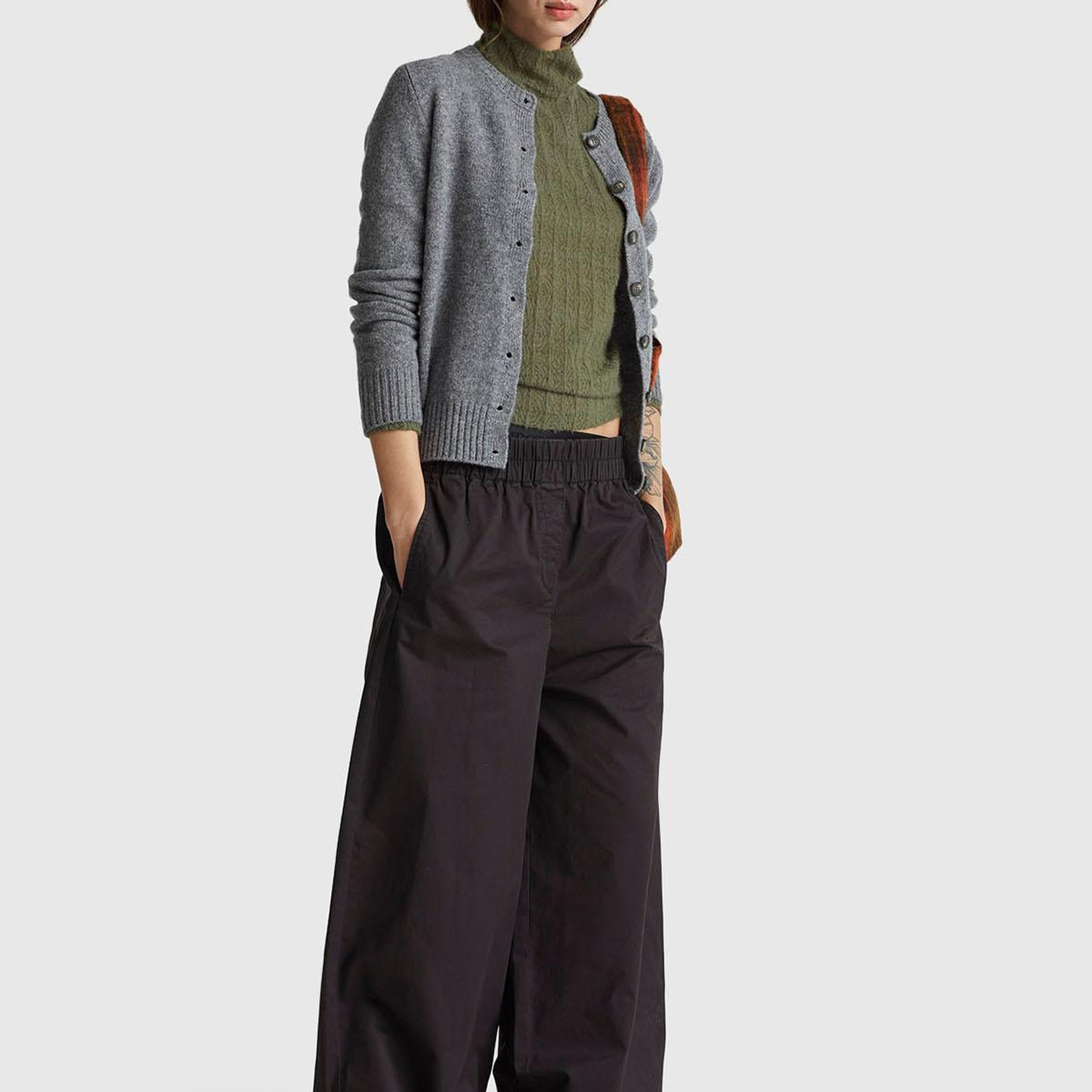 Kadın Siyah %100 Pamuk Beli Lastikli Geniş Paça Pantolon