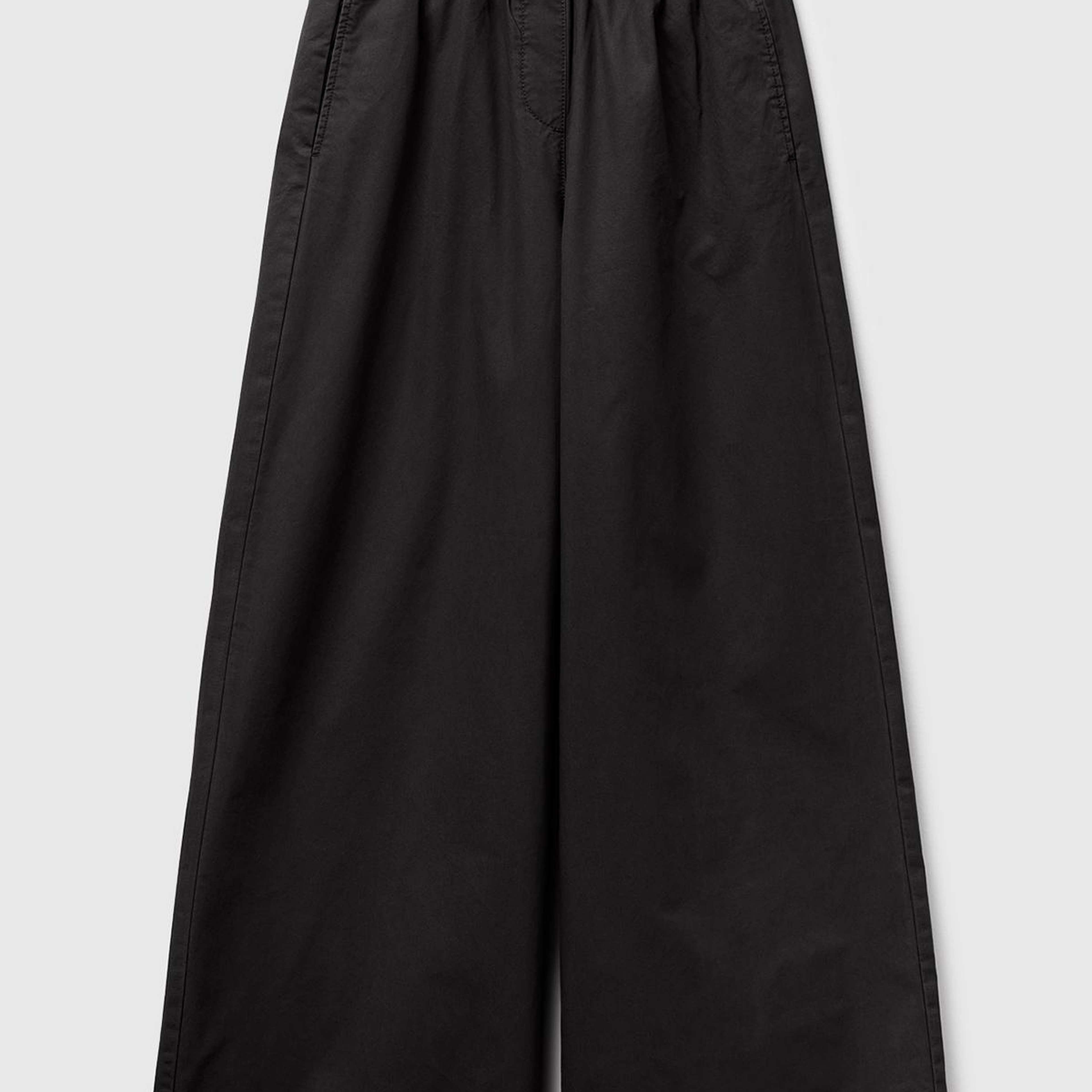 Kadın Siyah %100 Pamuk Beli Lastikli Geniş Paça Pantolon