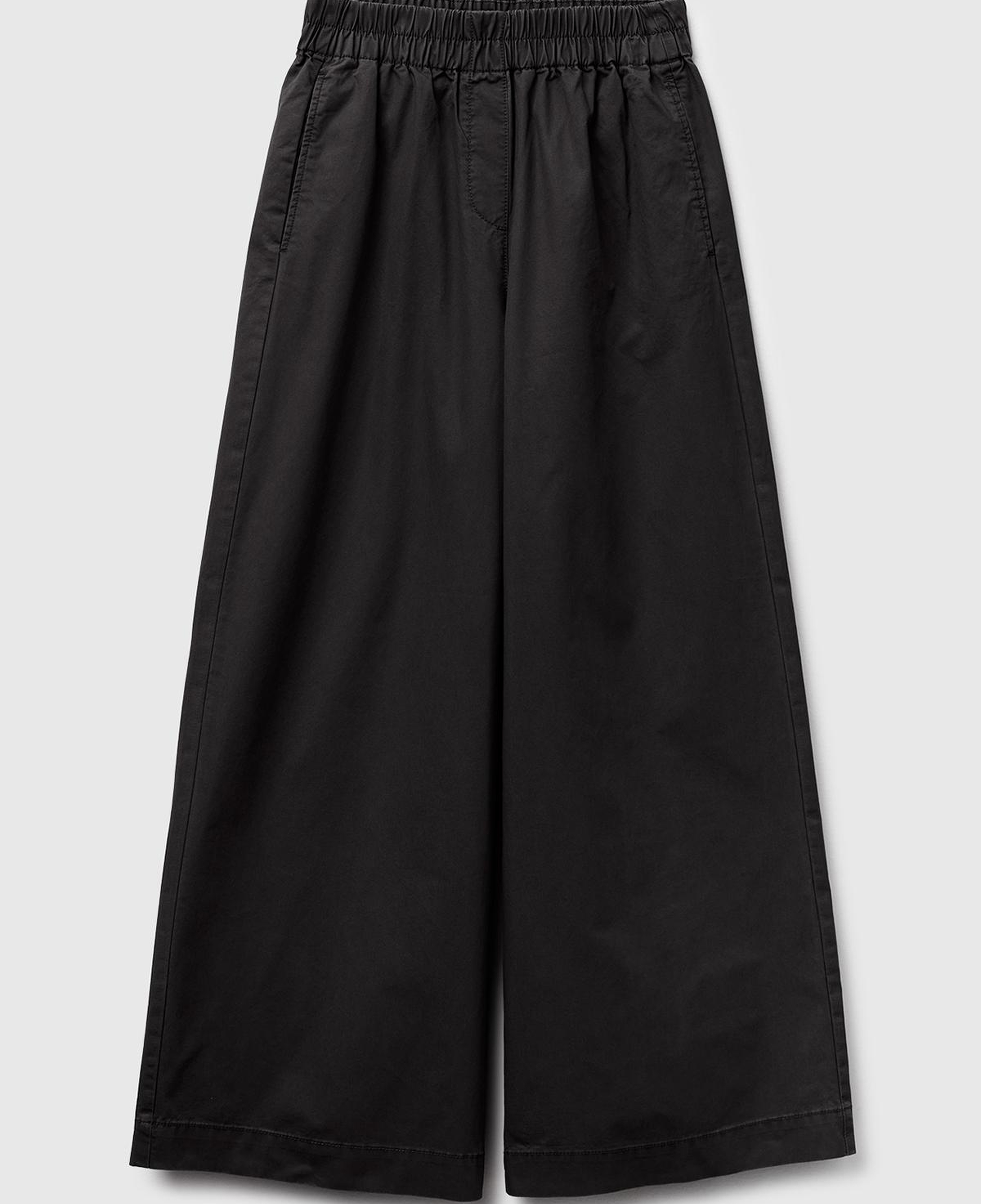 Kadın Siyah %100 Pamuk Beli Lastikli Geniş Paça Pantolon