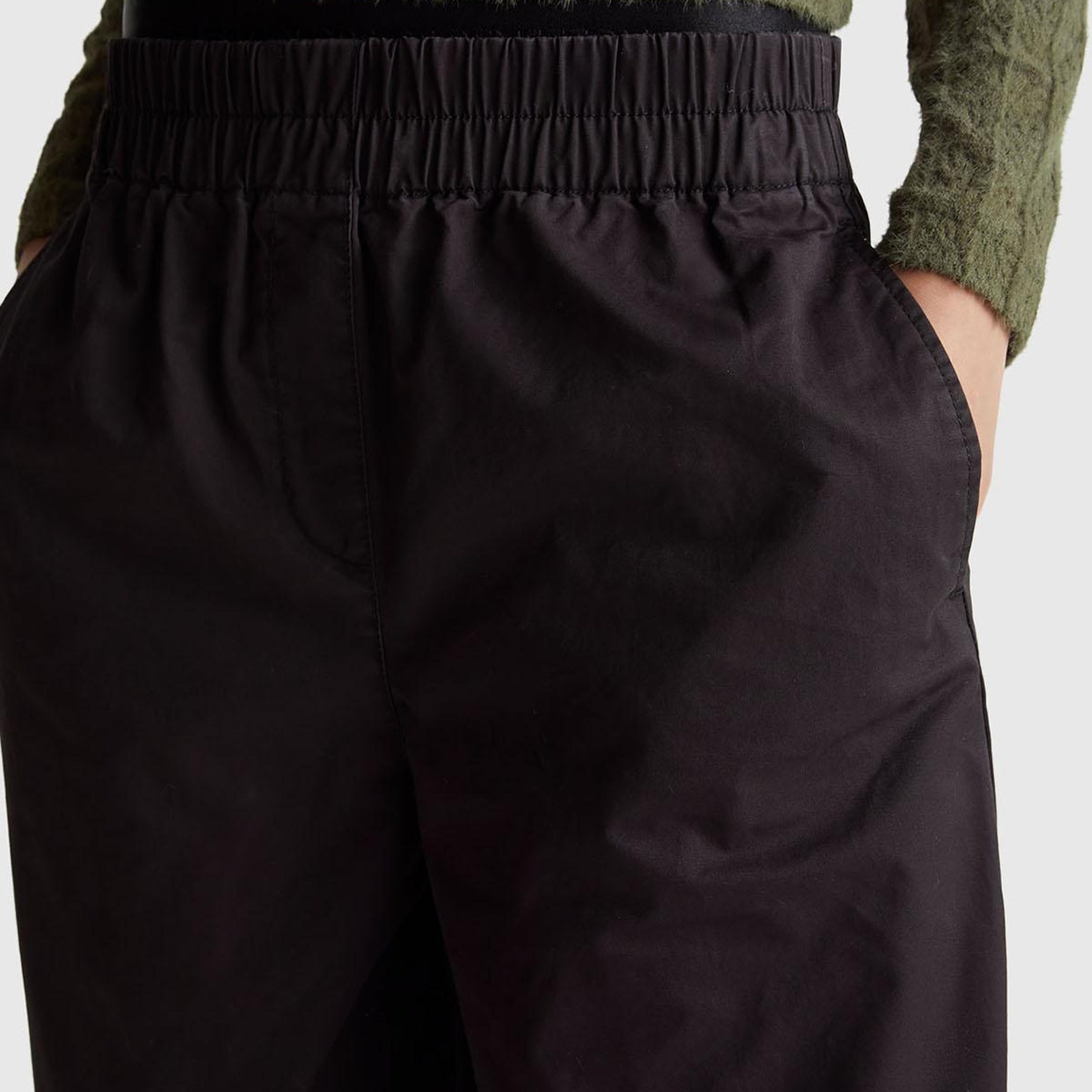 Kadın Siyah %100 Pamuk Beli Lastikli Geniş Paça Pantolon