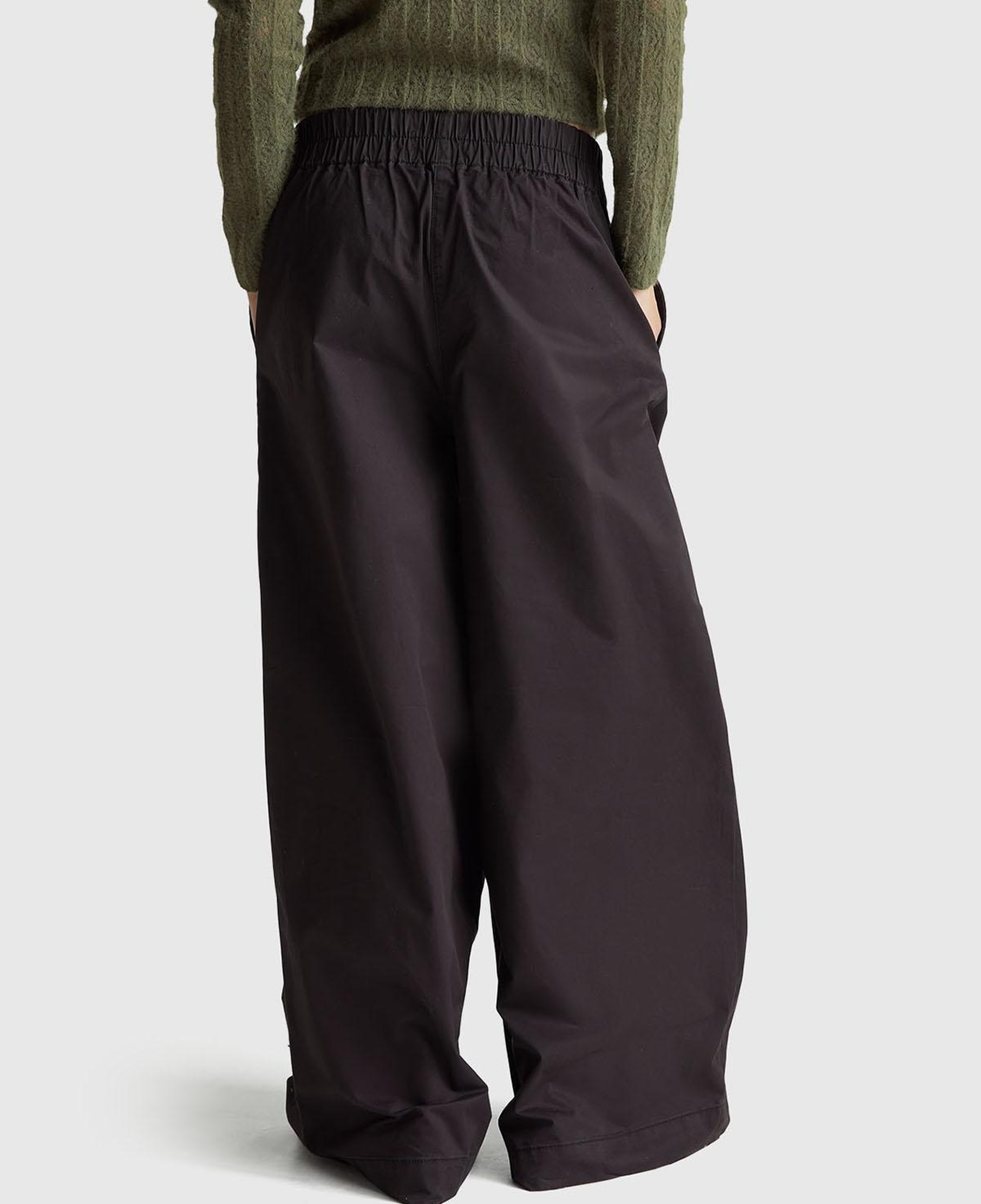 Kadın Siyah %100 Pamuk Beli Lastikli Geniş Paça Pantolon