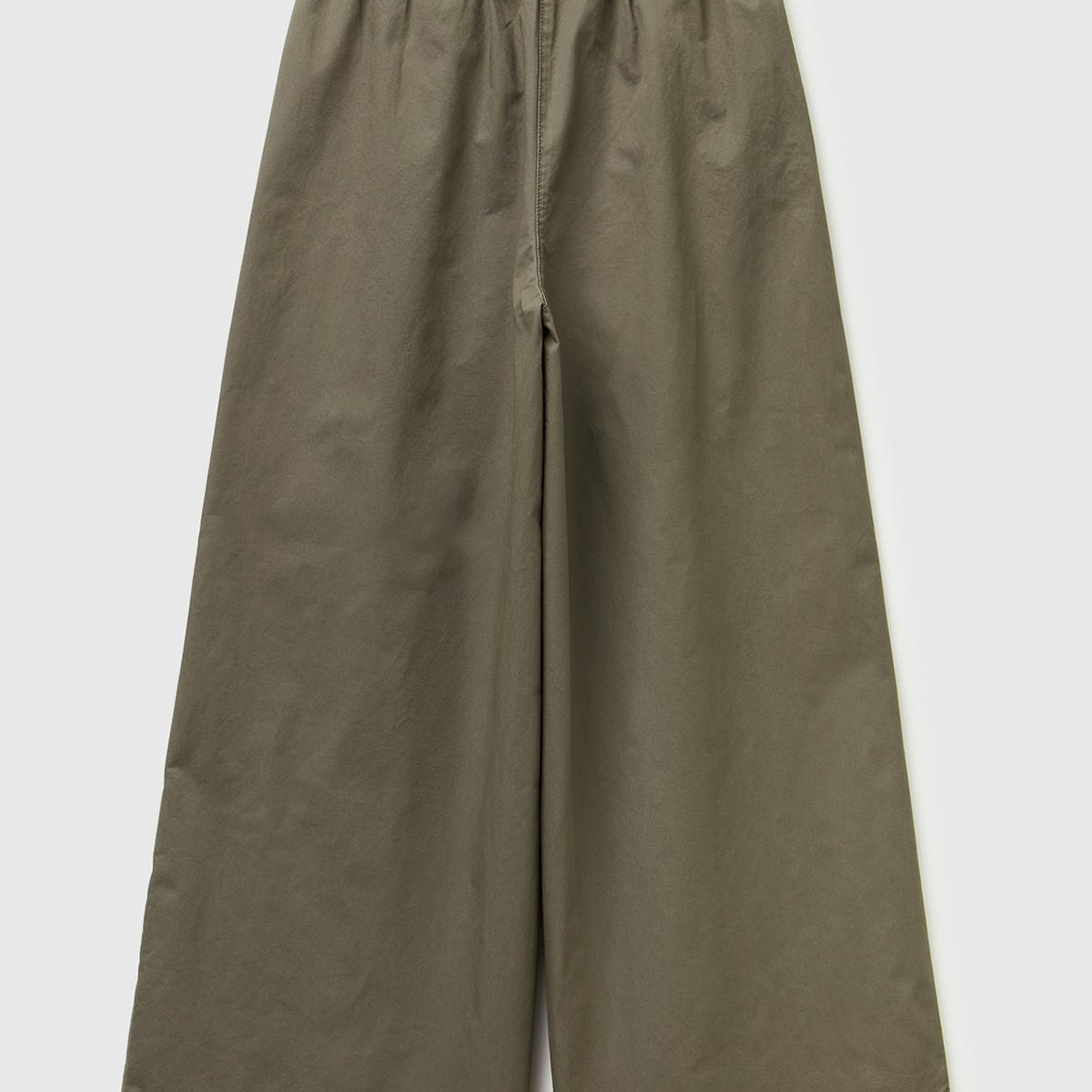 Kadın Haki %100 Pamuk Beli Lastikli Geniş Paça Pantolon