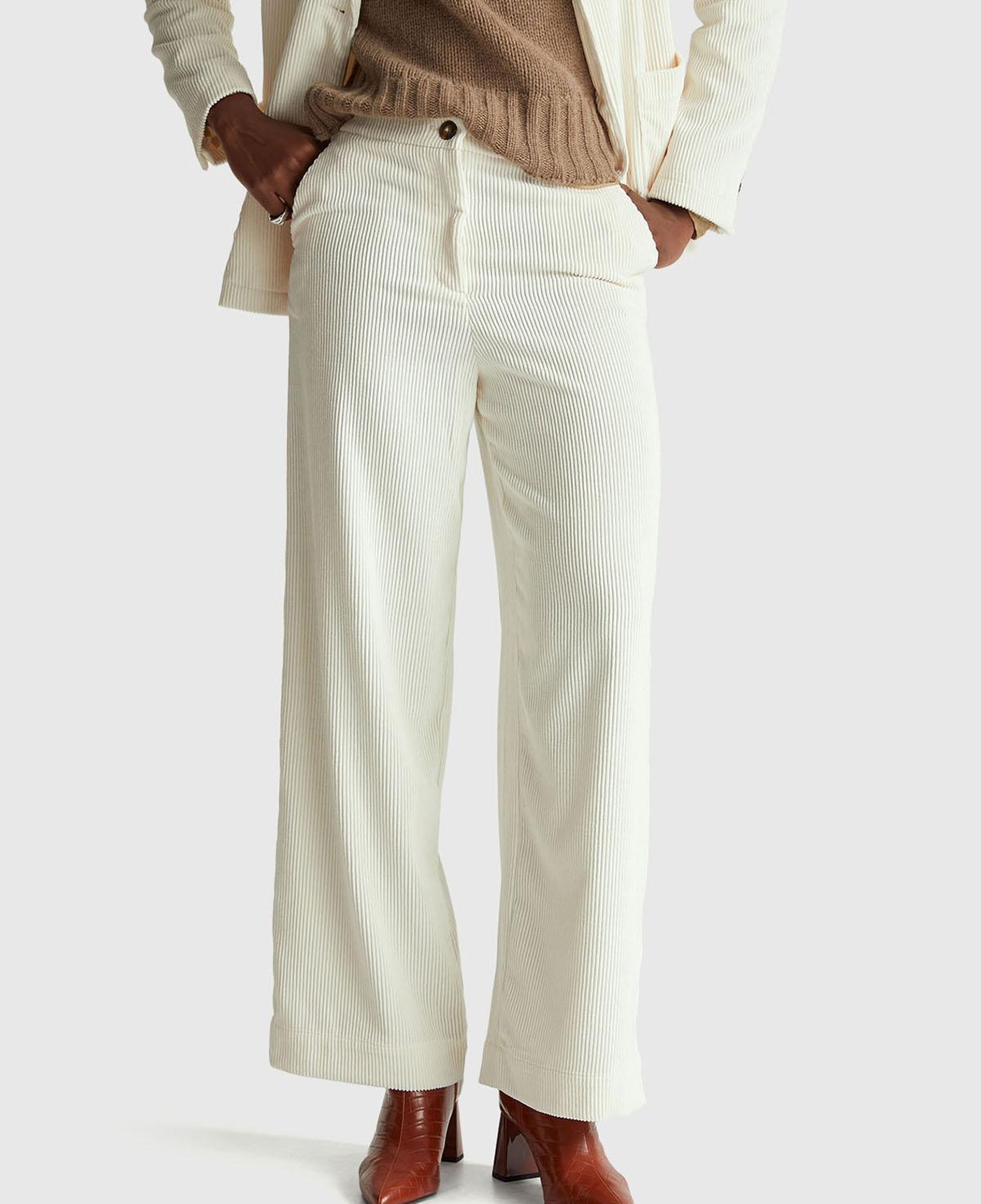 Kadın Krem Normal Bel İspanyol Paça Pantolon