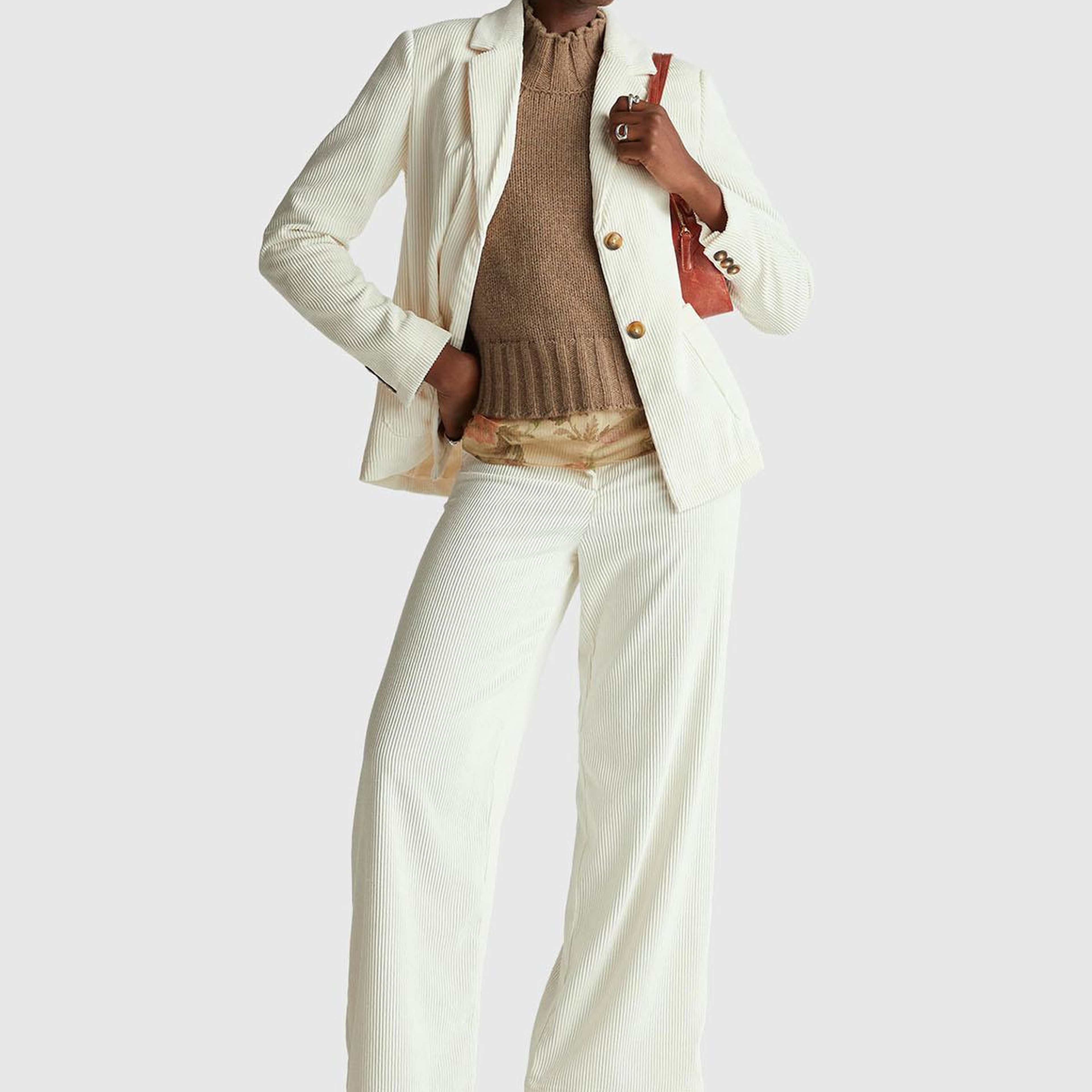 Kadın Krem Normal Bel İspanyol Paça Pantolon