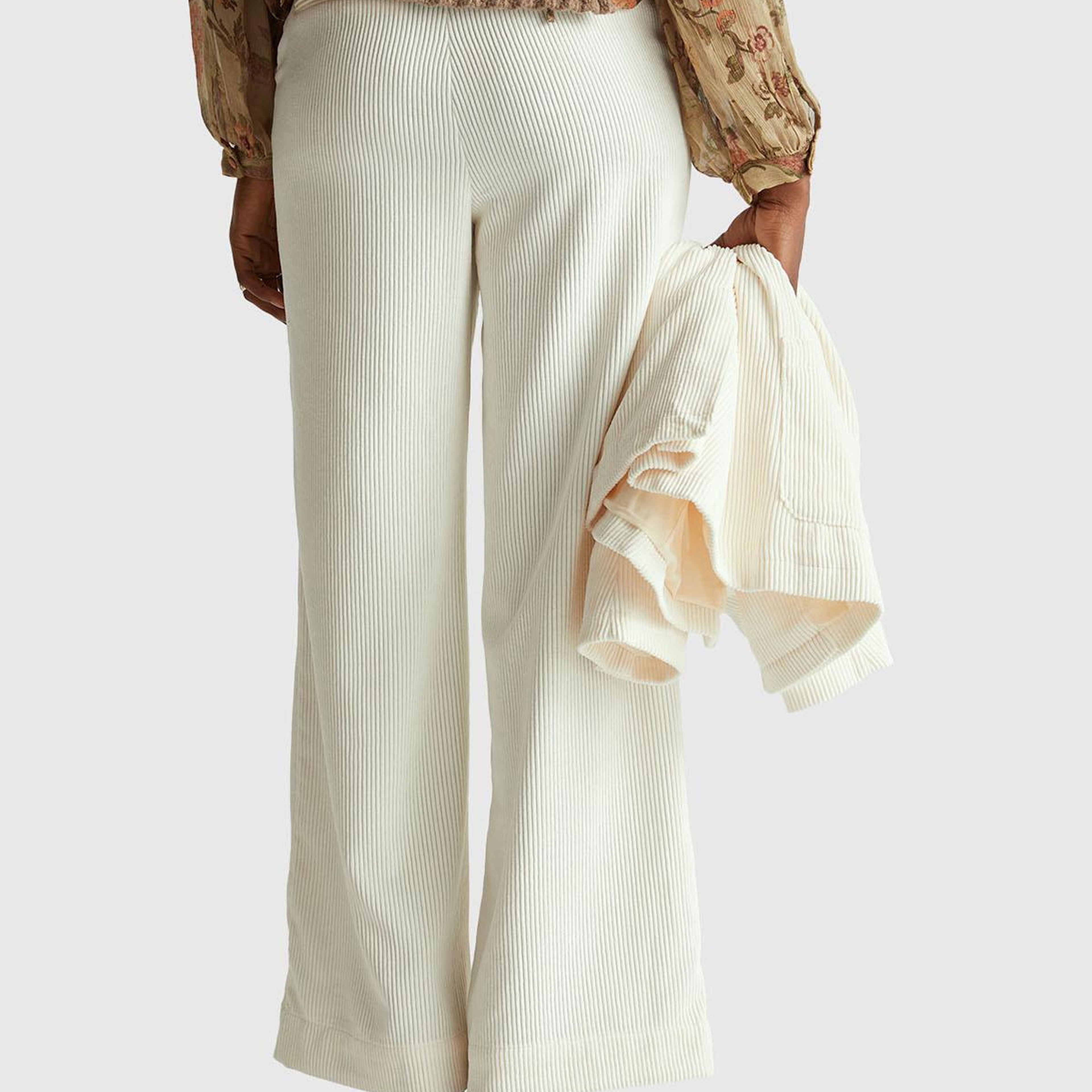 Kadın Krem Normal Bel İspanyol Paça Pantolon