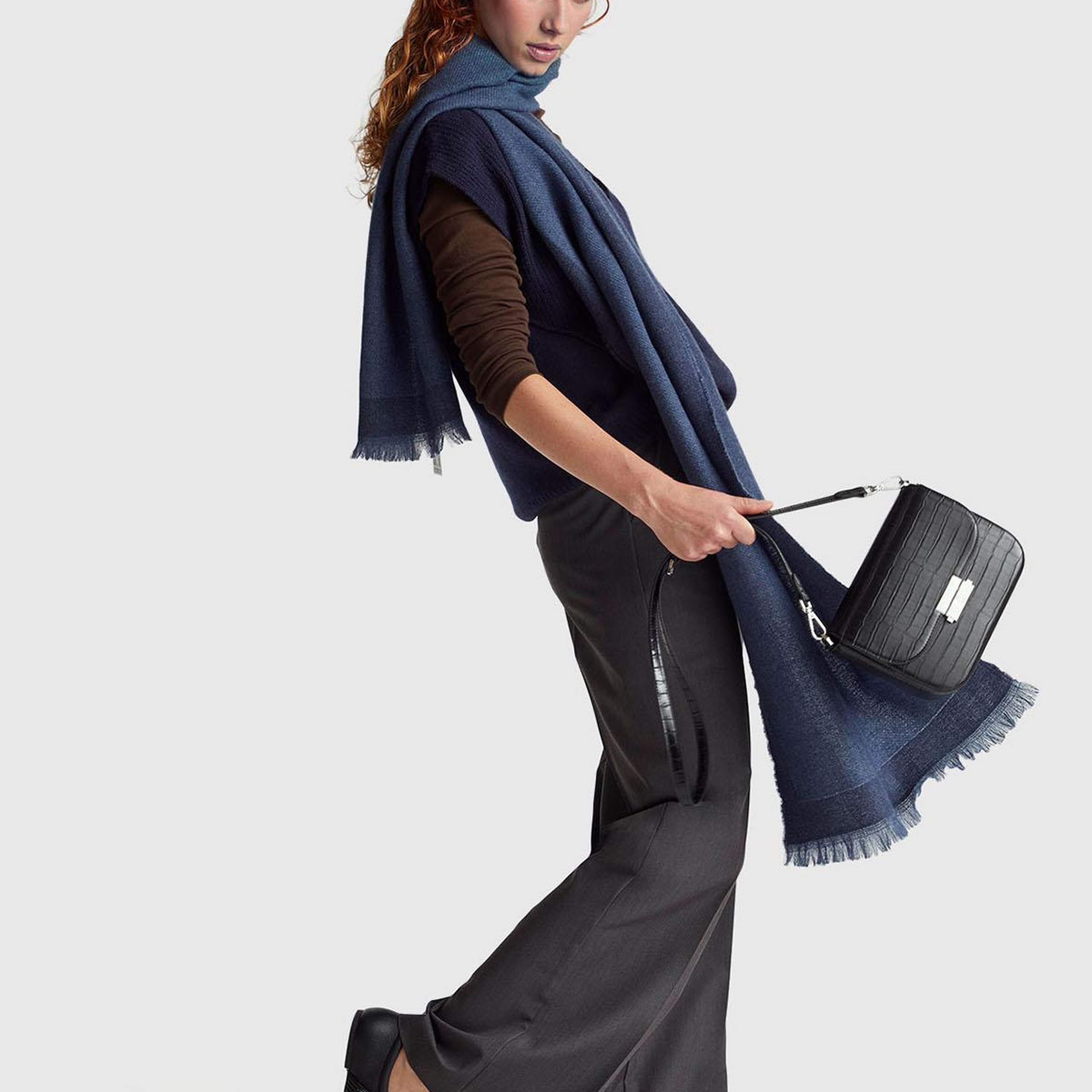 Kadın Antrasit Streç Kumaşlı Yüksek Bel Wide Leg Pantolon