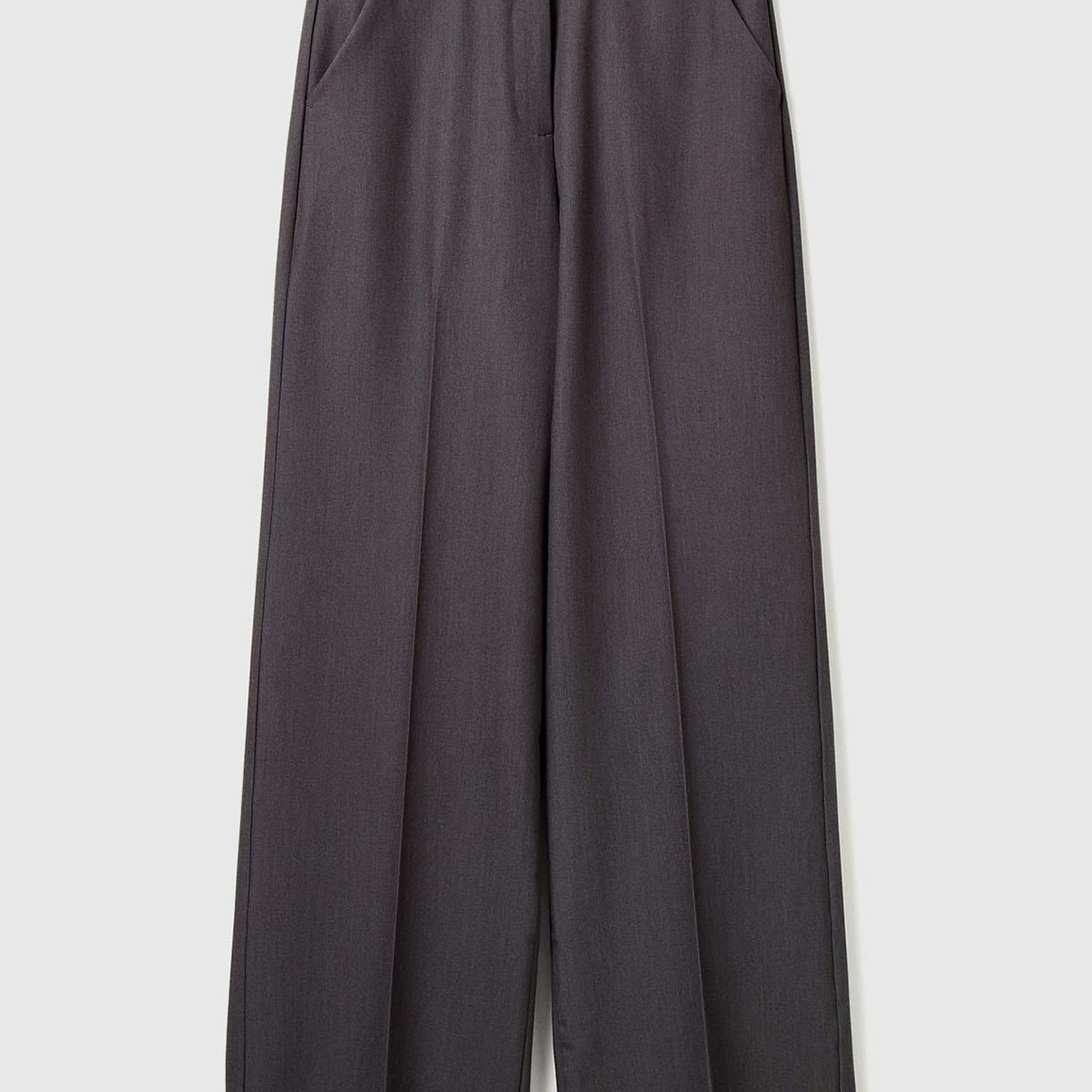 Kadın Antrasit Streç Kumaşlı Yüksek Bel Wide Leg Pantolon