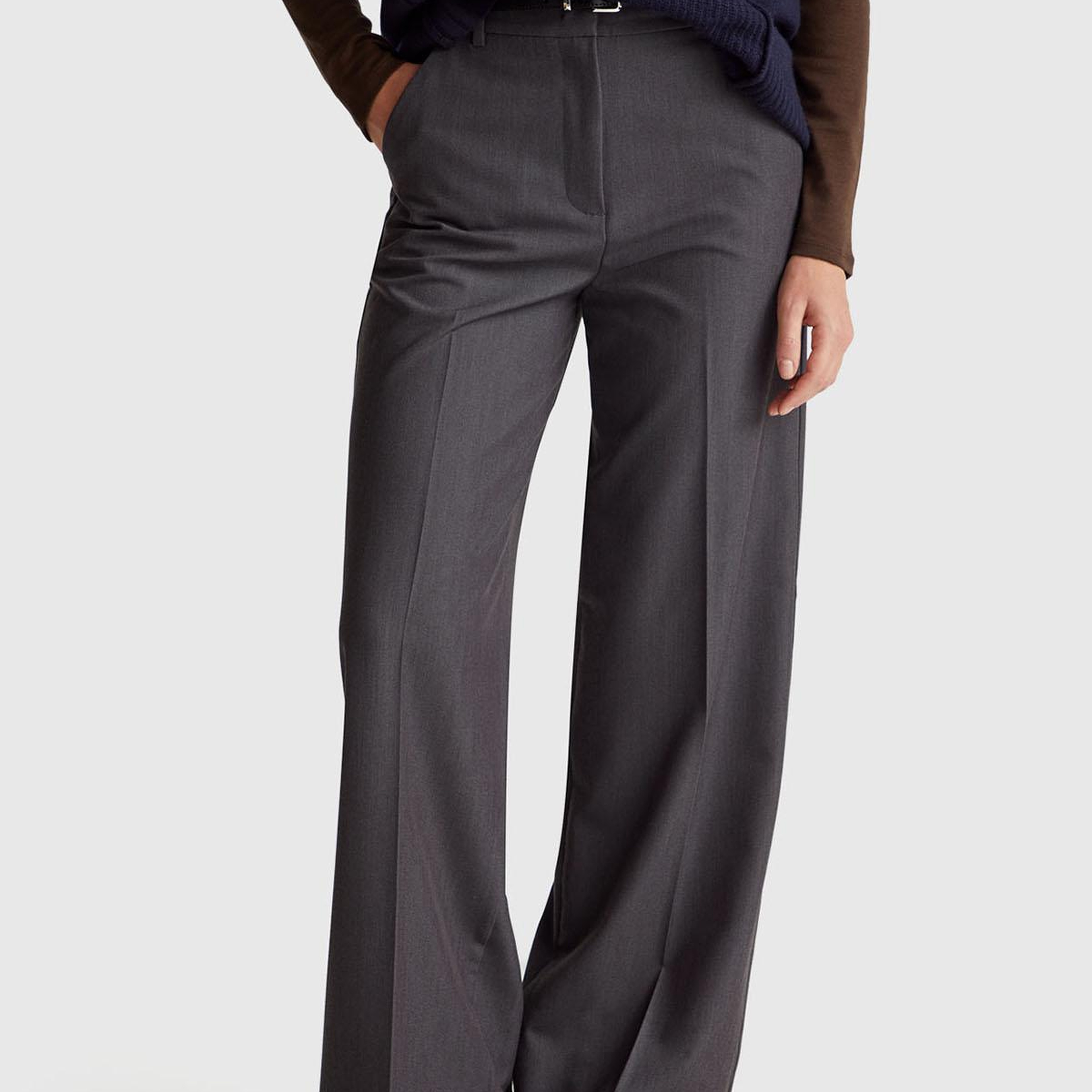 Kadın Antrasit Streç Kumaşlı Yüksek Bel Wide Leg Pantolon