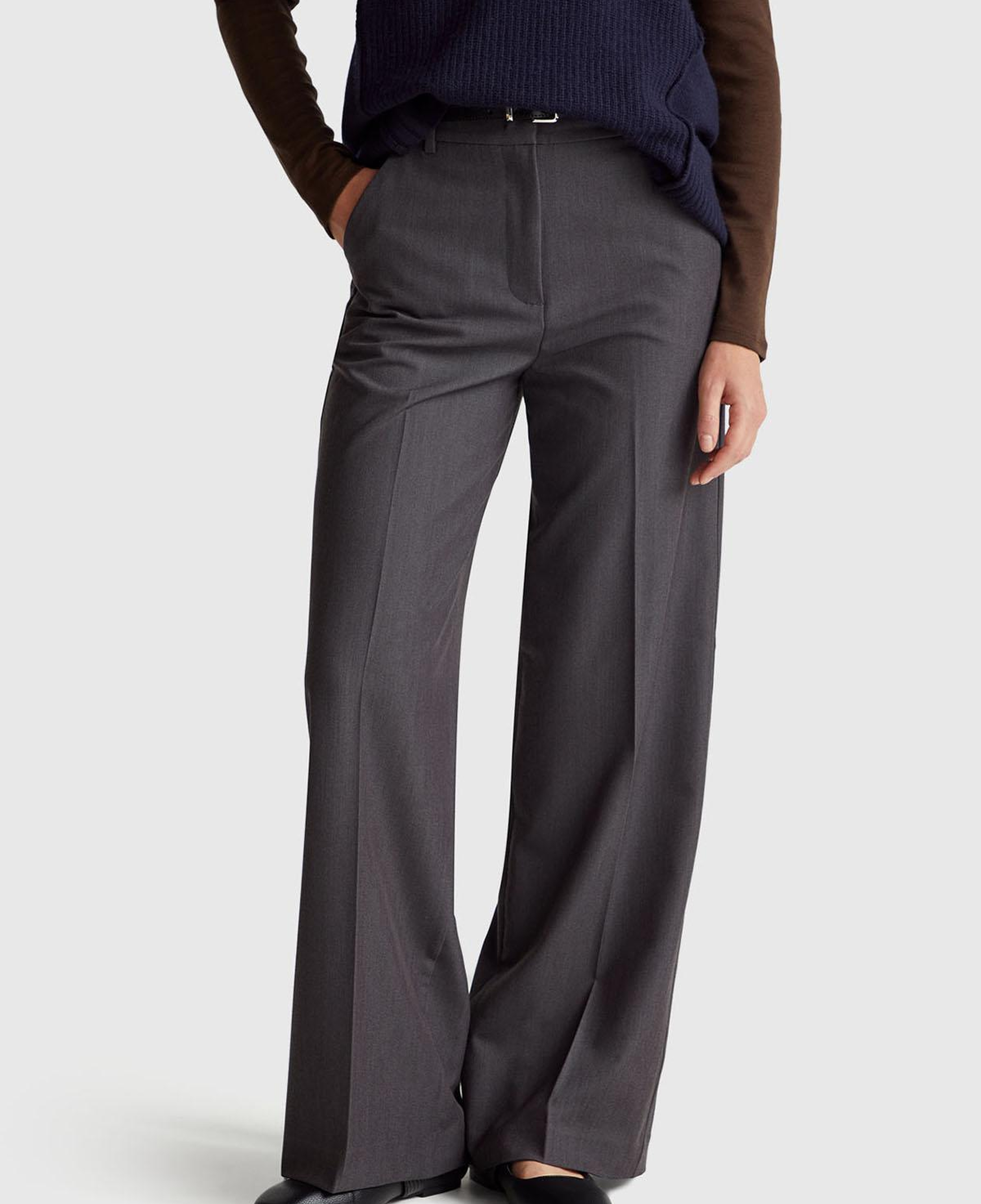 Kadın Antrasit Streç Kumaşlı Yüksek Bel Wide Leg Pantolon