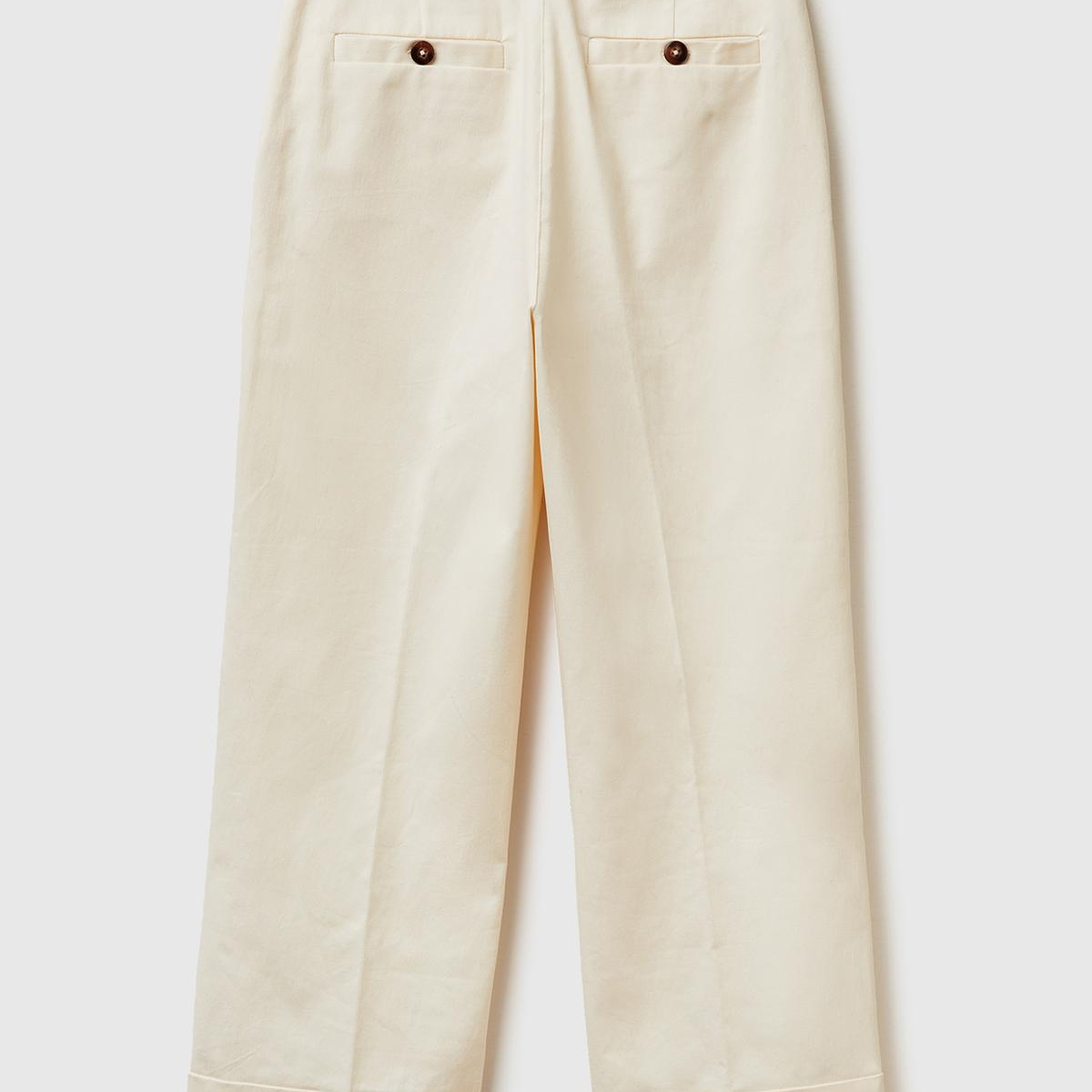 Kadın Krem Pamuk Karışımlı Düğmeli Paçası Katlamalı Pantolon