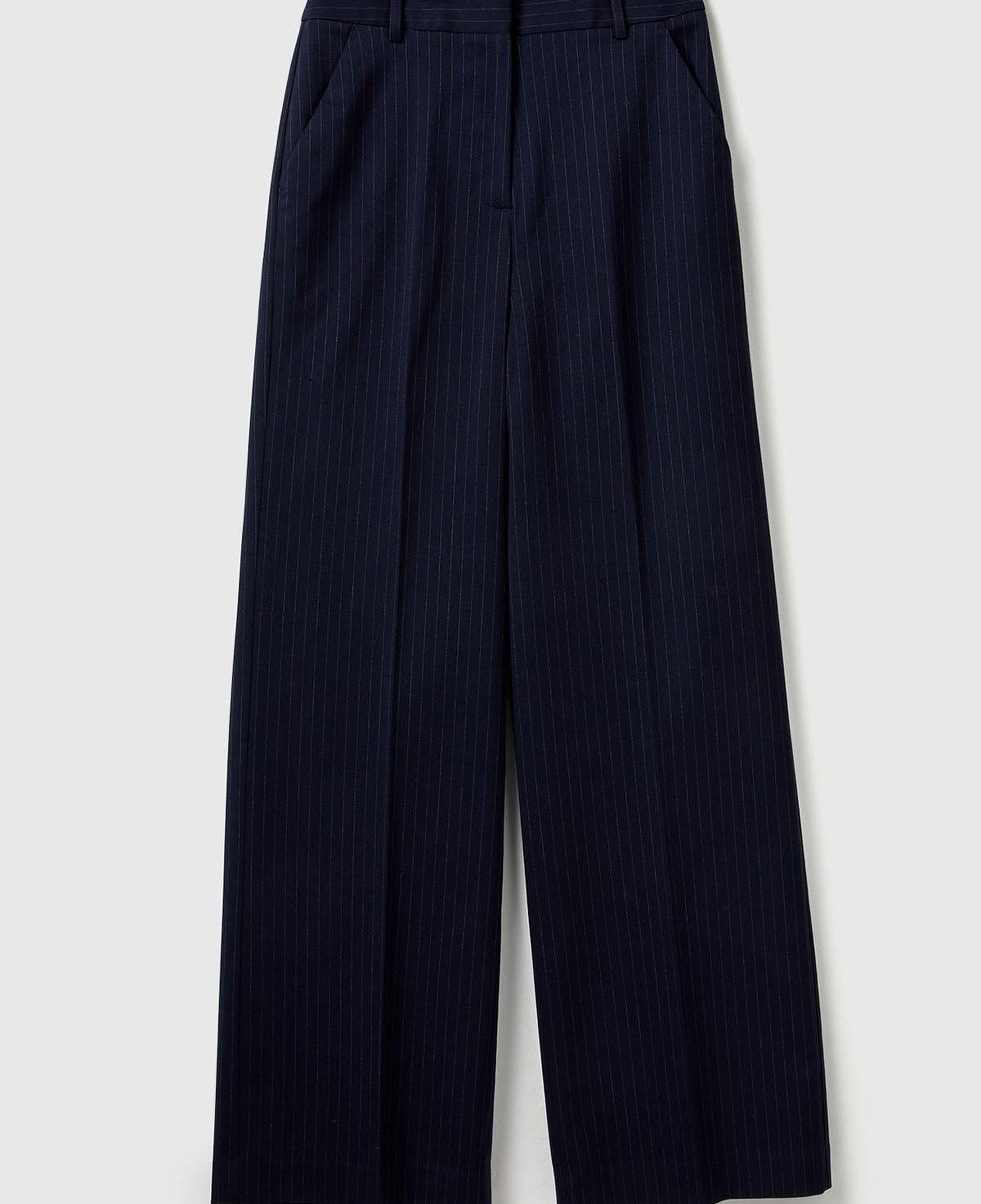 Kadın Lacivert Desenli Viskoz Karışımlı Cepli Bol Paça Pantolon