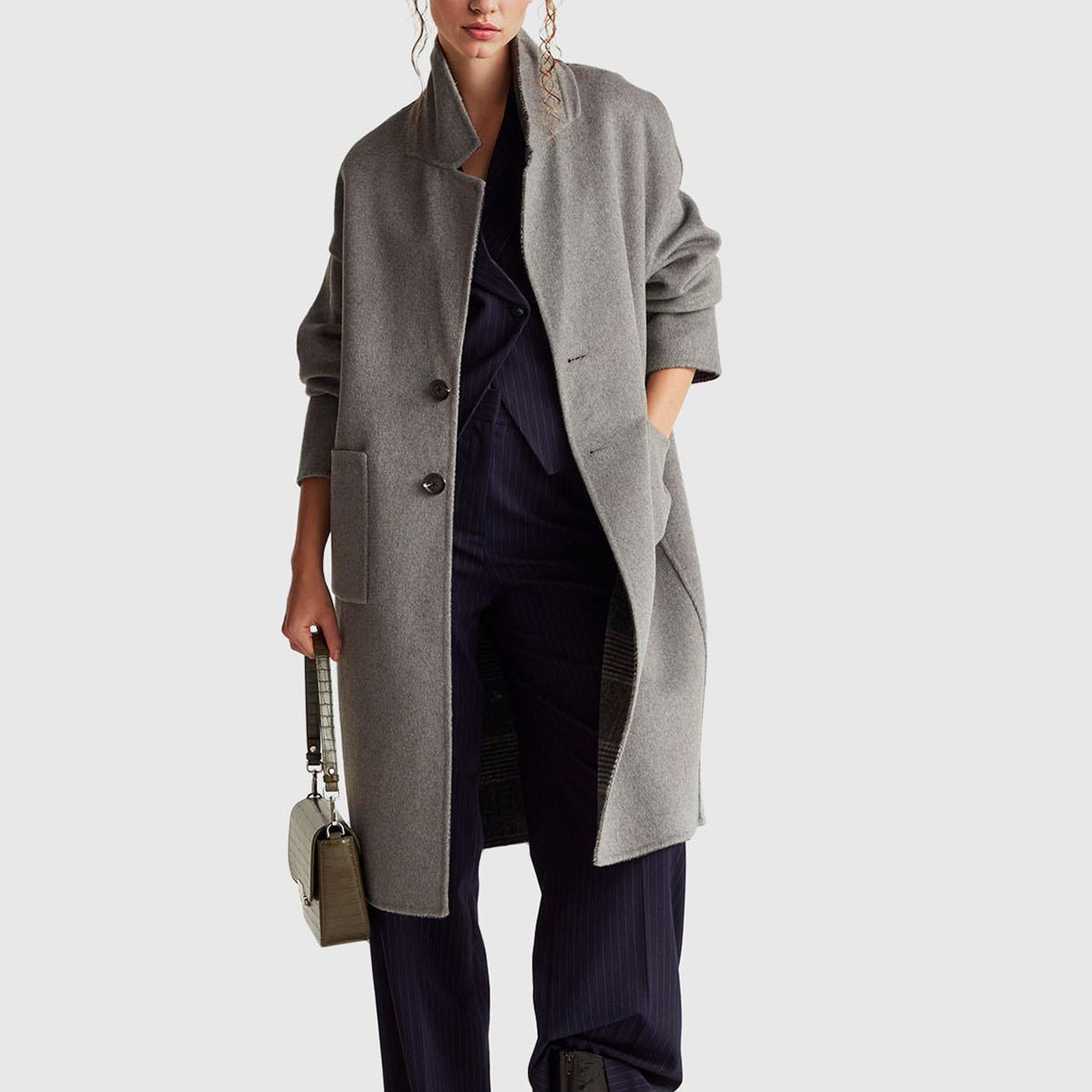 Kadın Lacivert Desenli Viskoz Karışımlı Cepli Bol Paça Pantolon