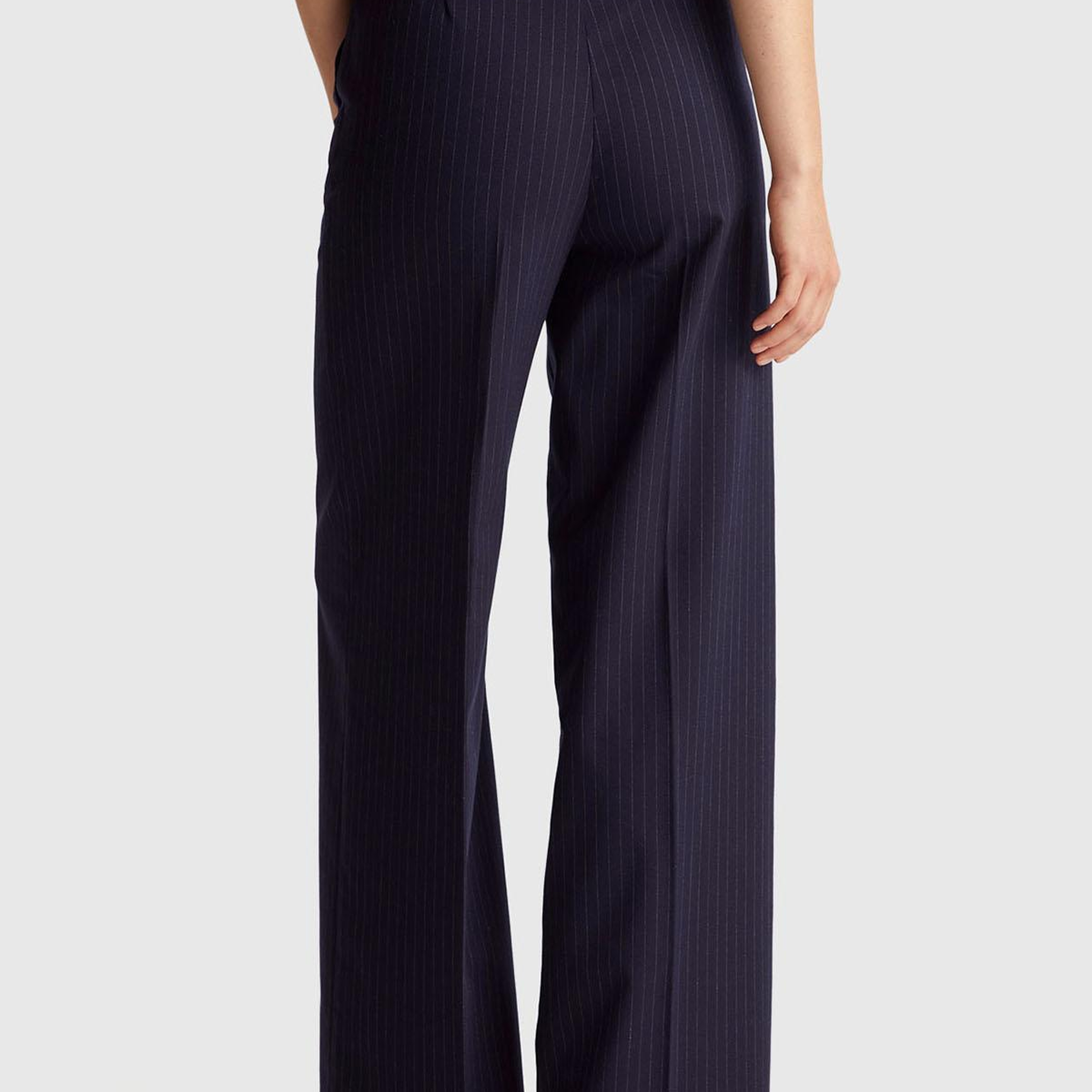 Kadın Lacivert Desenli Viskoz Karışımlı Cepli Bol Paça Pantolon