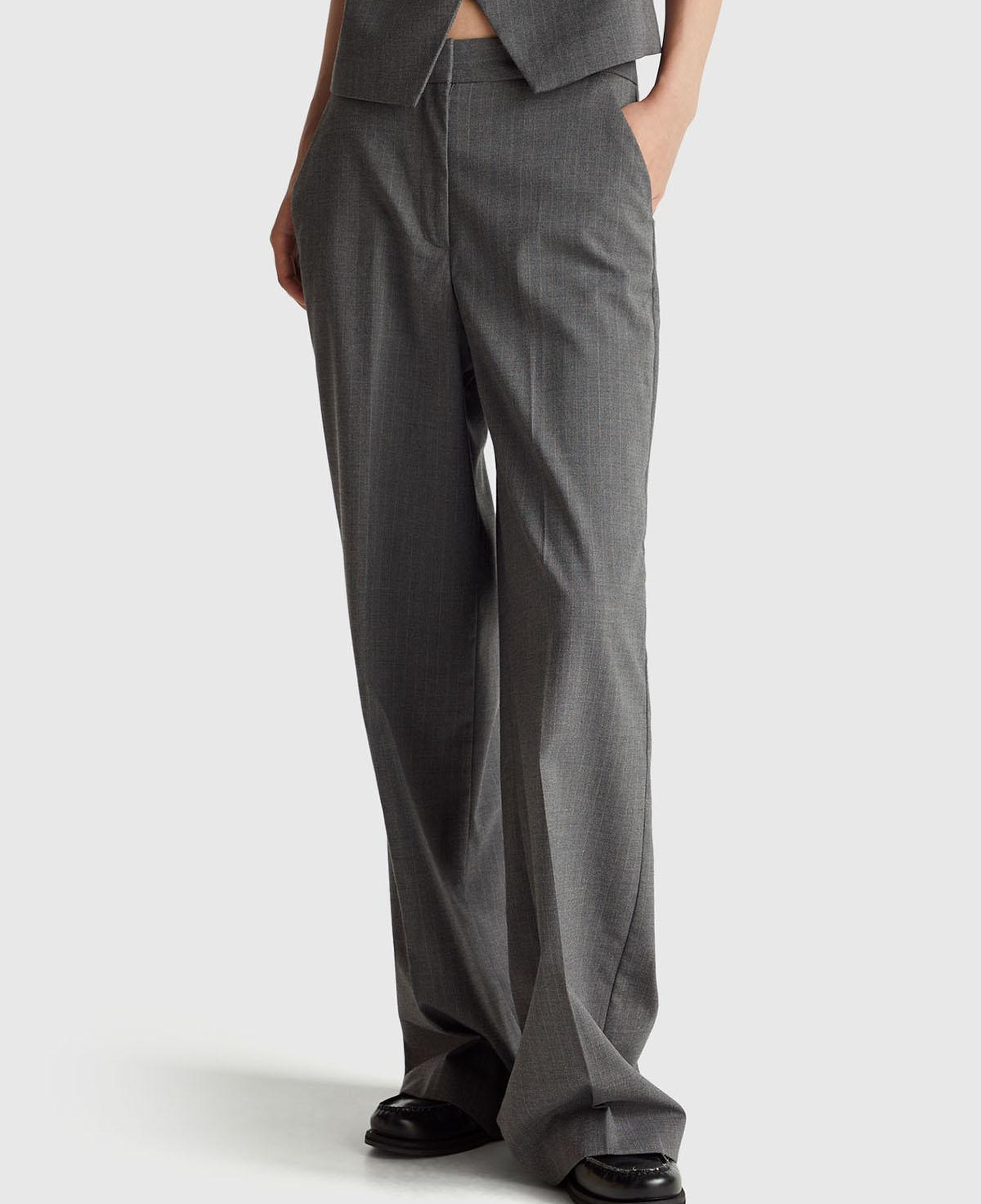 Kadın Koyu Gri  Viskoz Karışımlı Cepli Bol Paça Pantolon